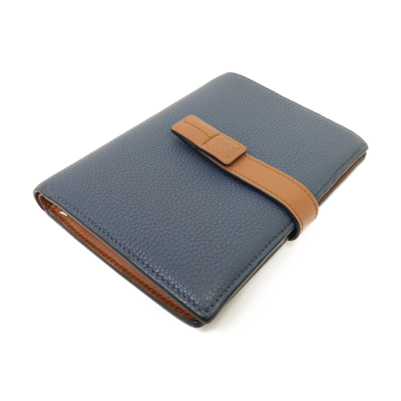 LOEWE 牛皮皮革Medium Vertical Wallet銀扣钱包藍色/啡色