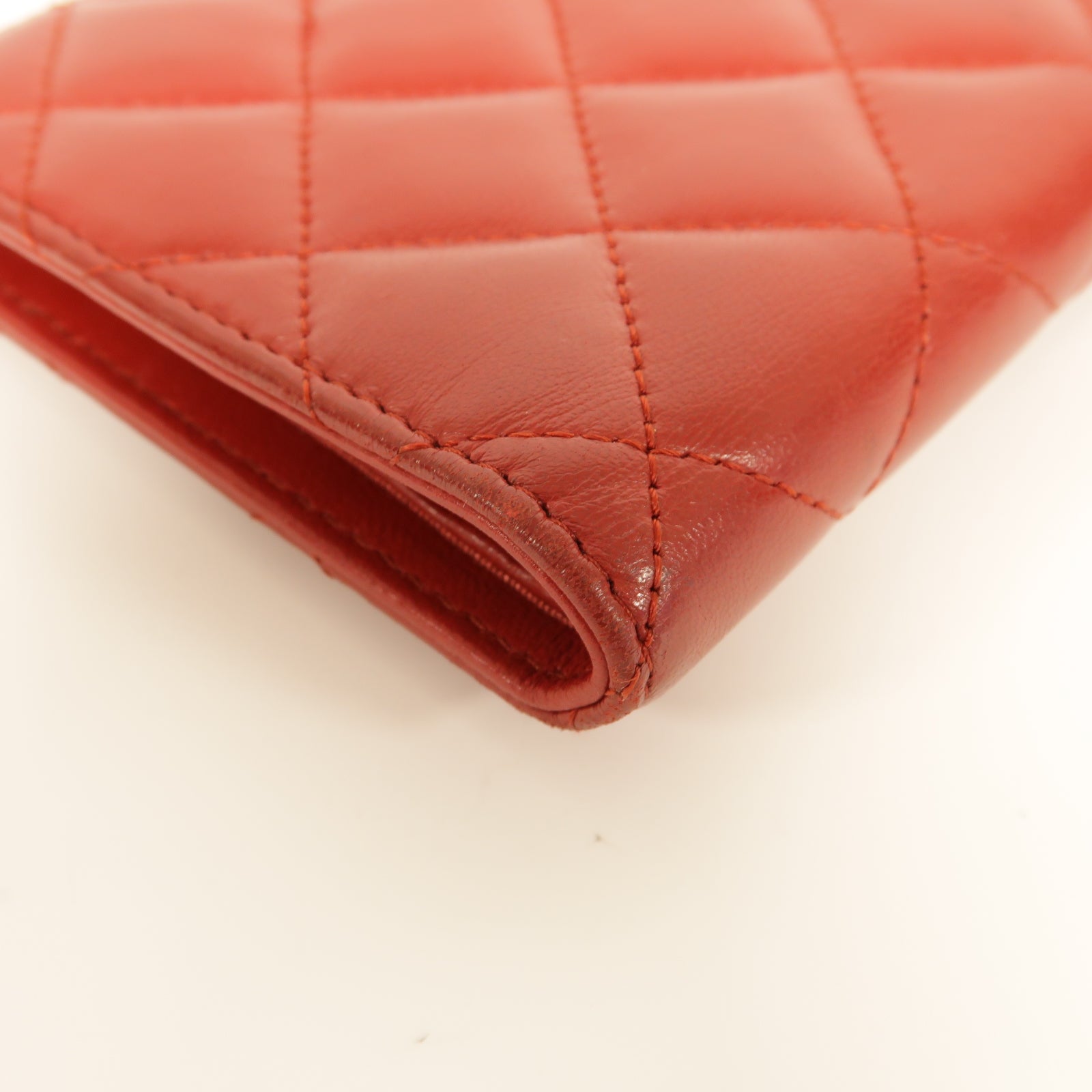 CHANEL **【激減優惠】菱格羊皮皮革Long Wallet銀扣長錢包紅色