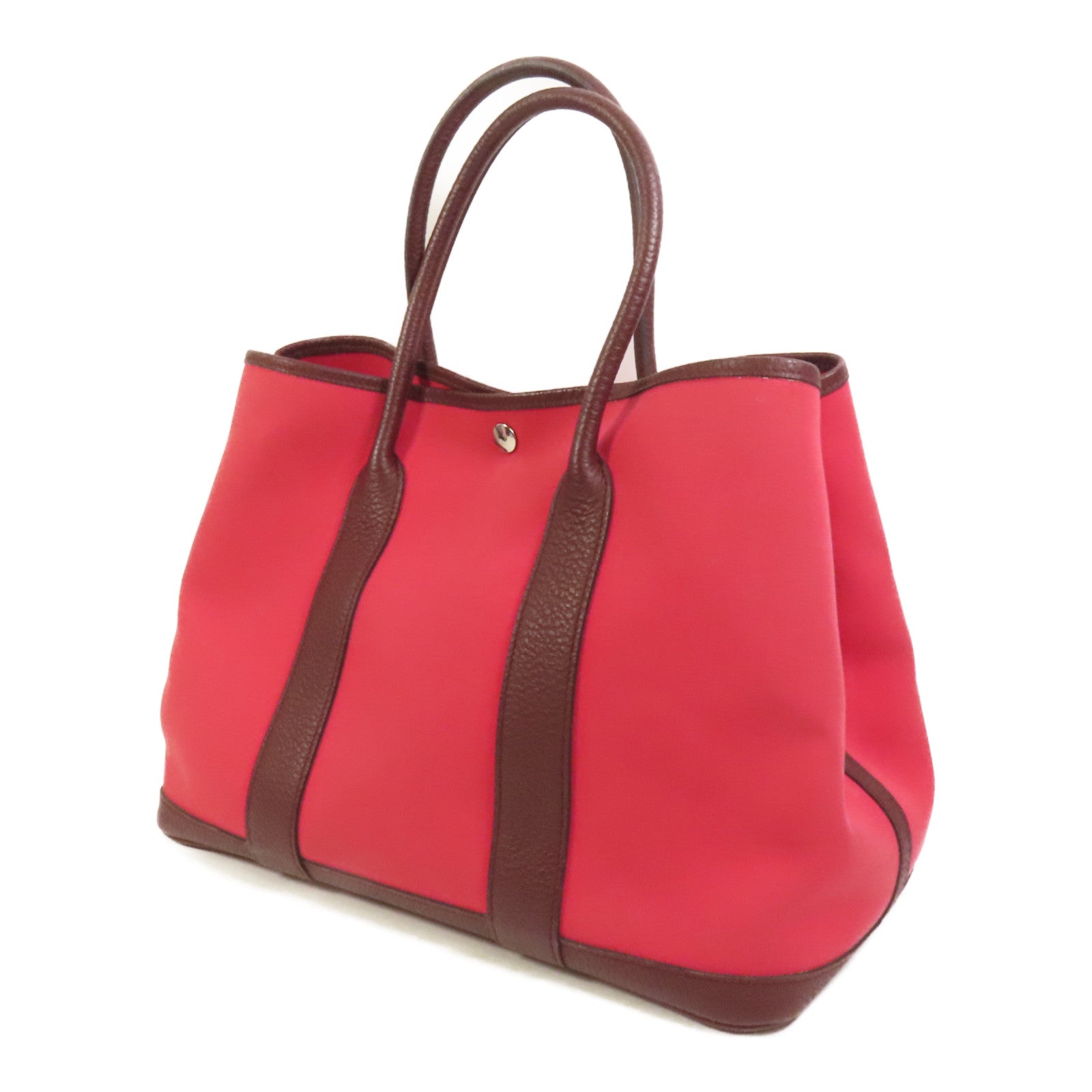 HERMES 帆布Garden Party PM銀扣手挽袋Bordeaux