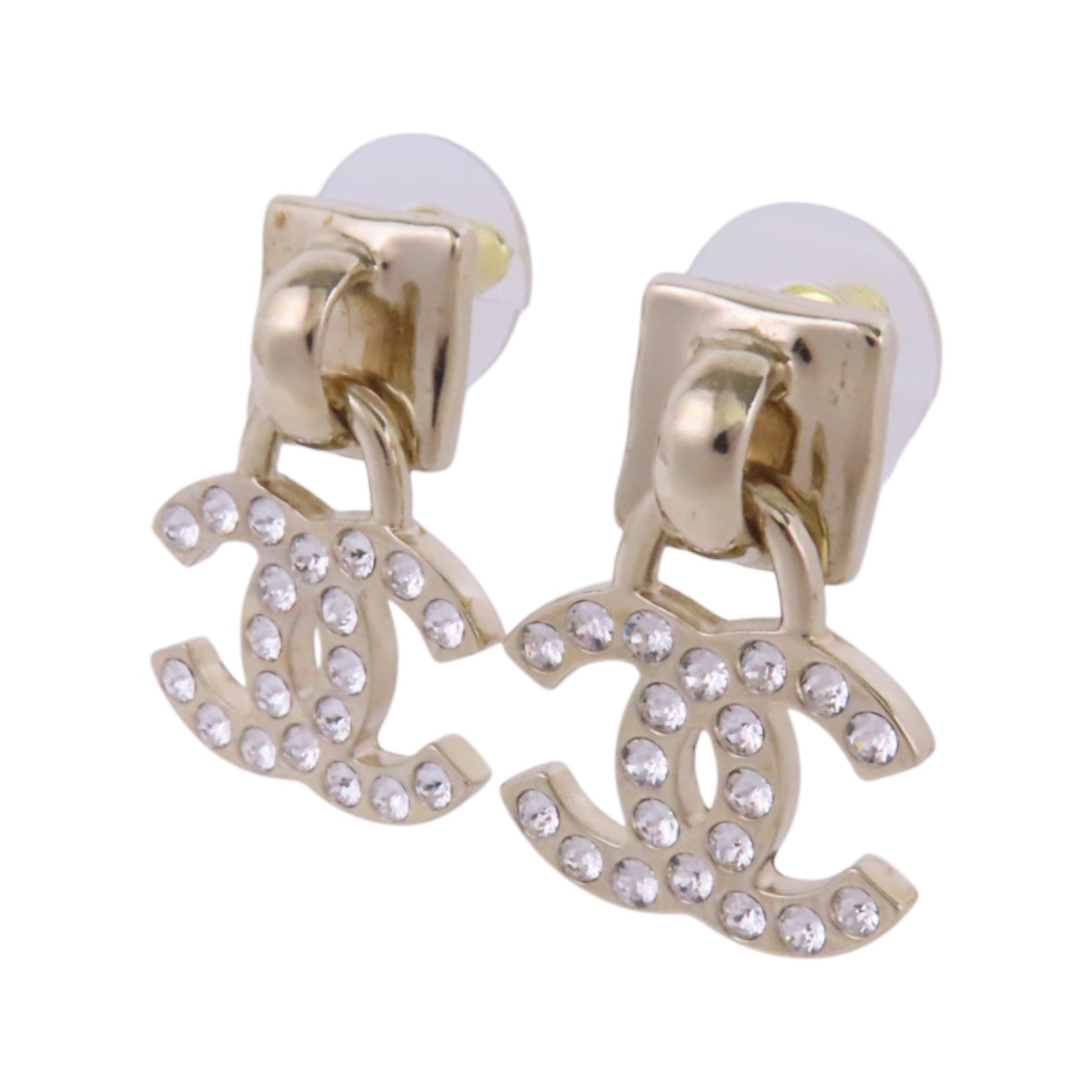 CHANEL 金屬/水鑽CC Earrings金扣耳環