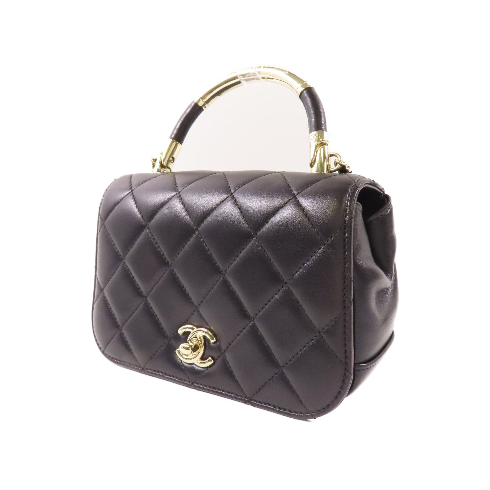 CHANEL 羊皮皮革2 Way Shoulder金扣手挽肩背兩用袋