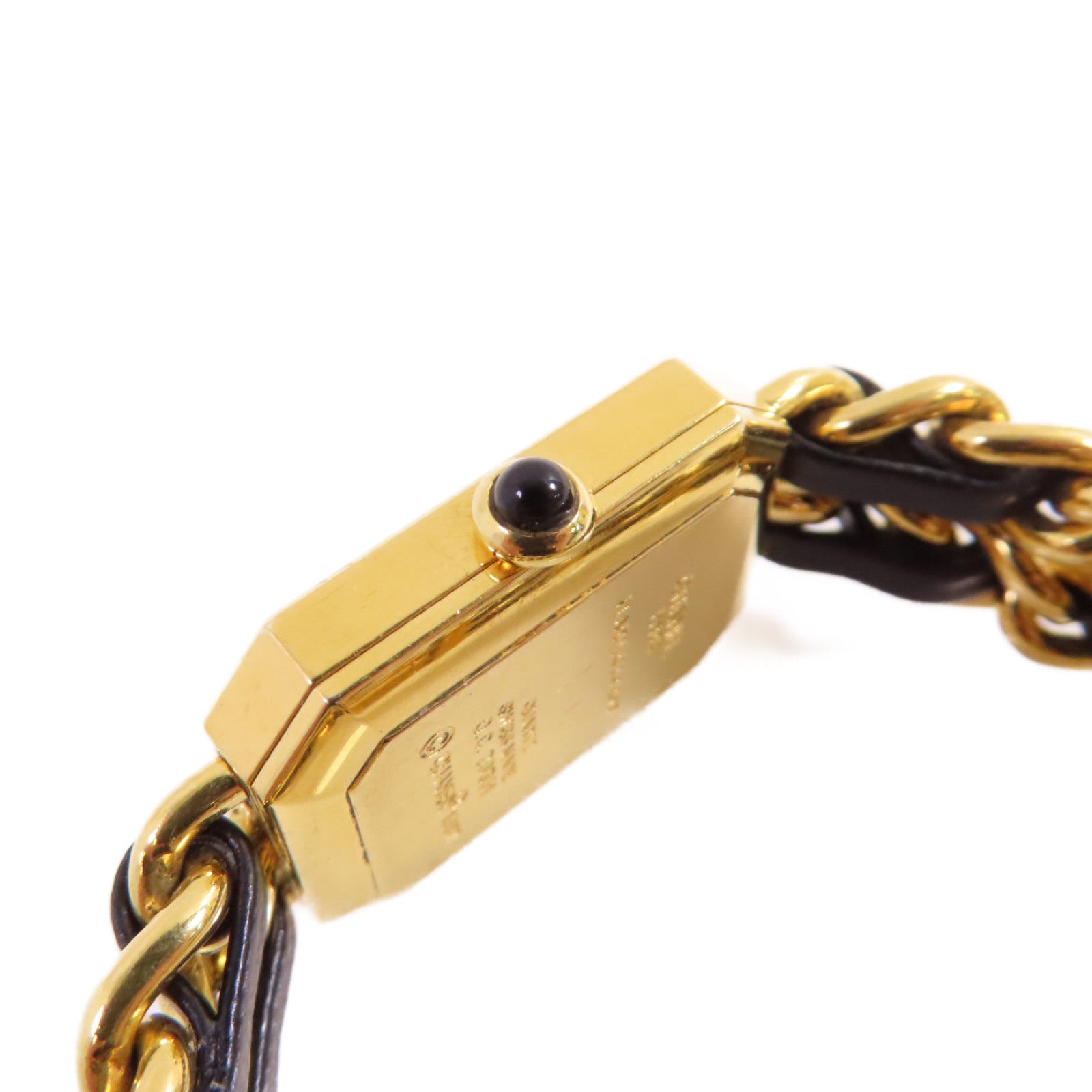 CHANEL Premiere L Watch/不鏽鋼/鍍金/皮帶金扣石英機芯手錶黑色/金色