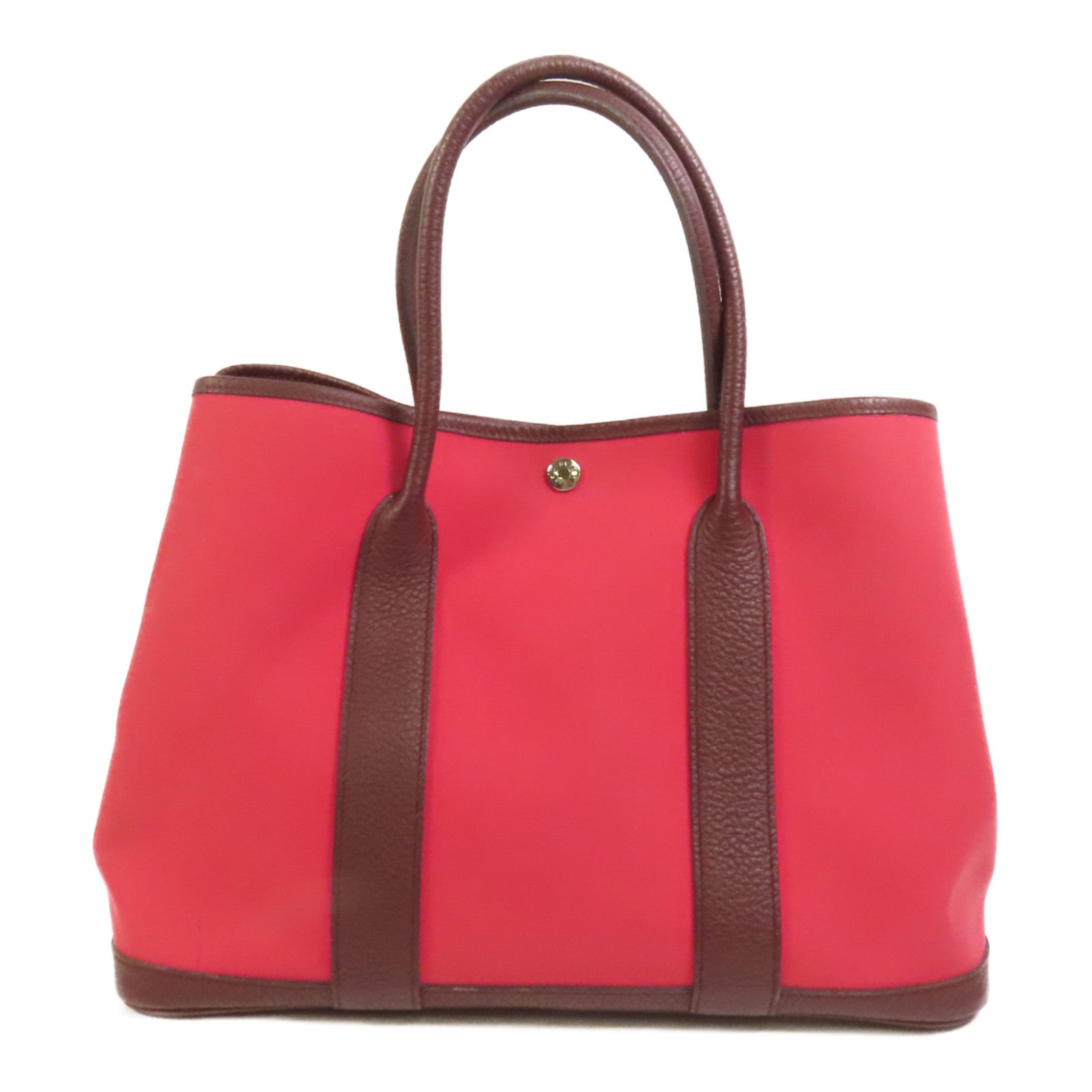 HERMES 【激減優惠】帆布Garden Party PM銀扣手挽袋Bordeaux