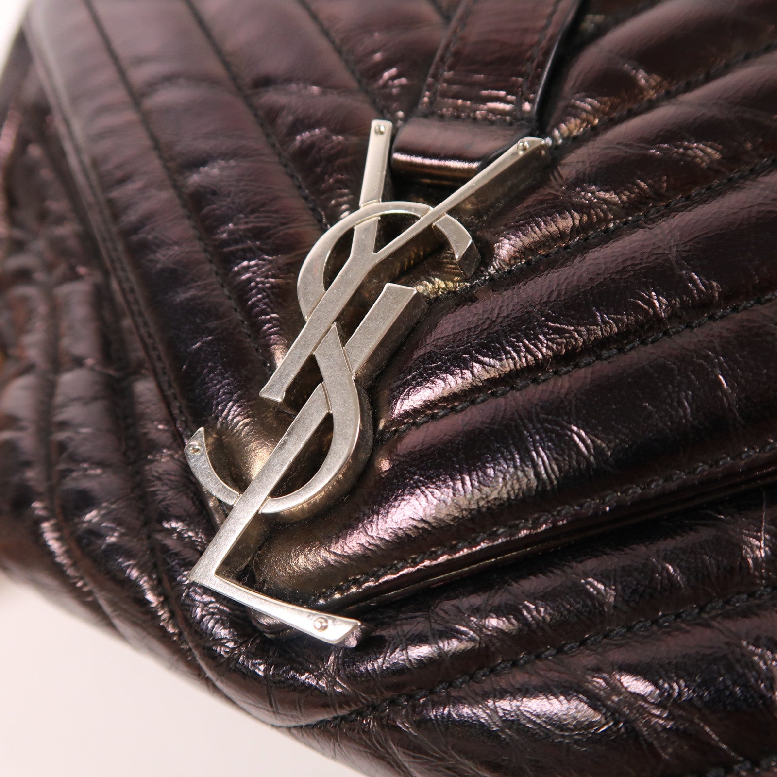 SAINT LAURENT 牛皮皮革Shoulder Bag銀扣鏈帶肩背袋