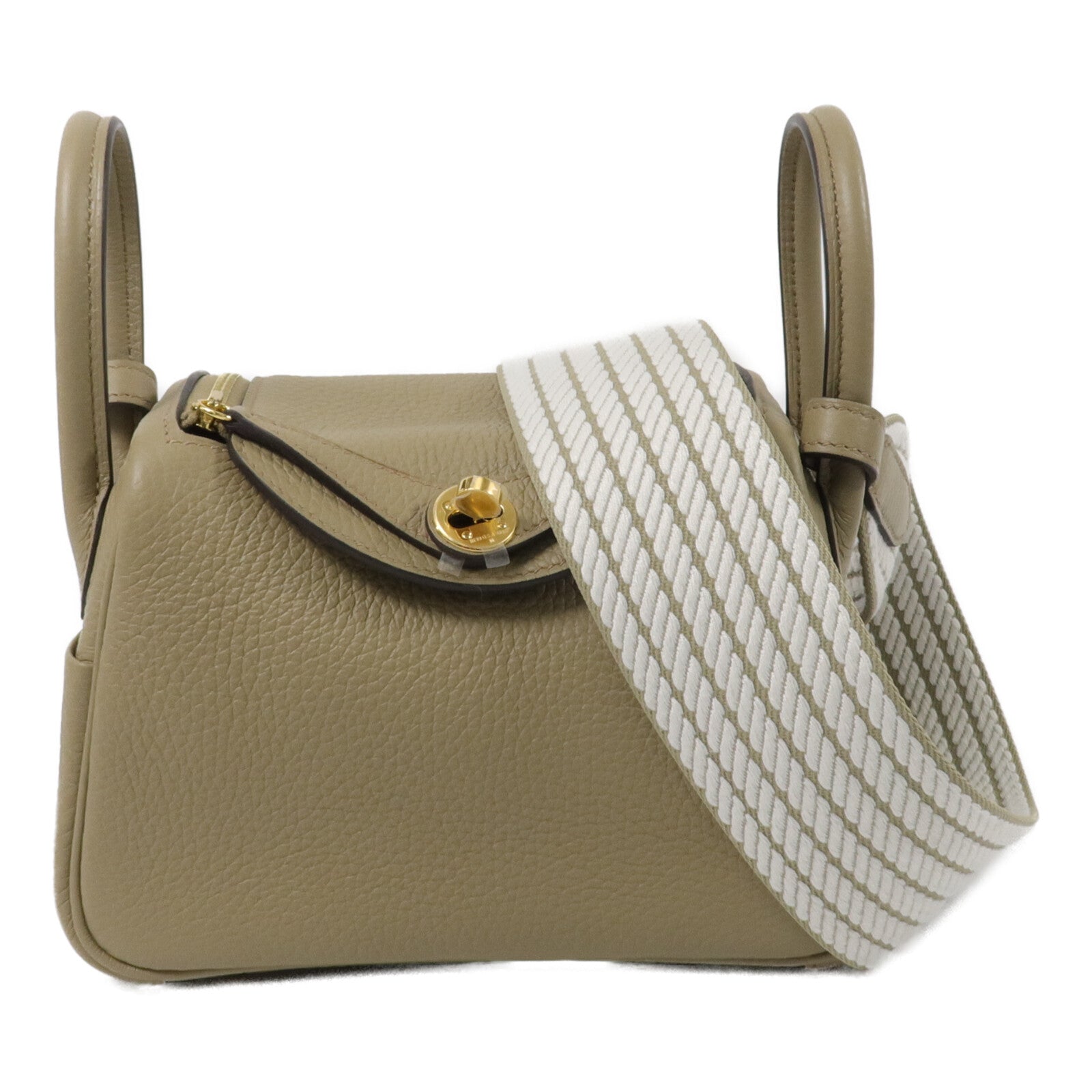 HERMES Clemence皮革Mini Lindy手挽肩背兩用袋Beige Marfa
