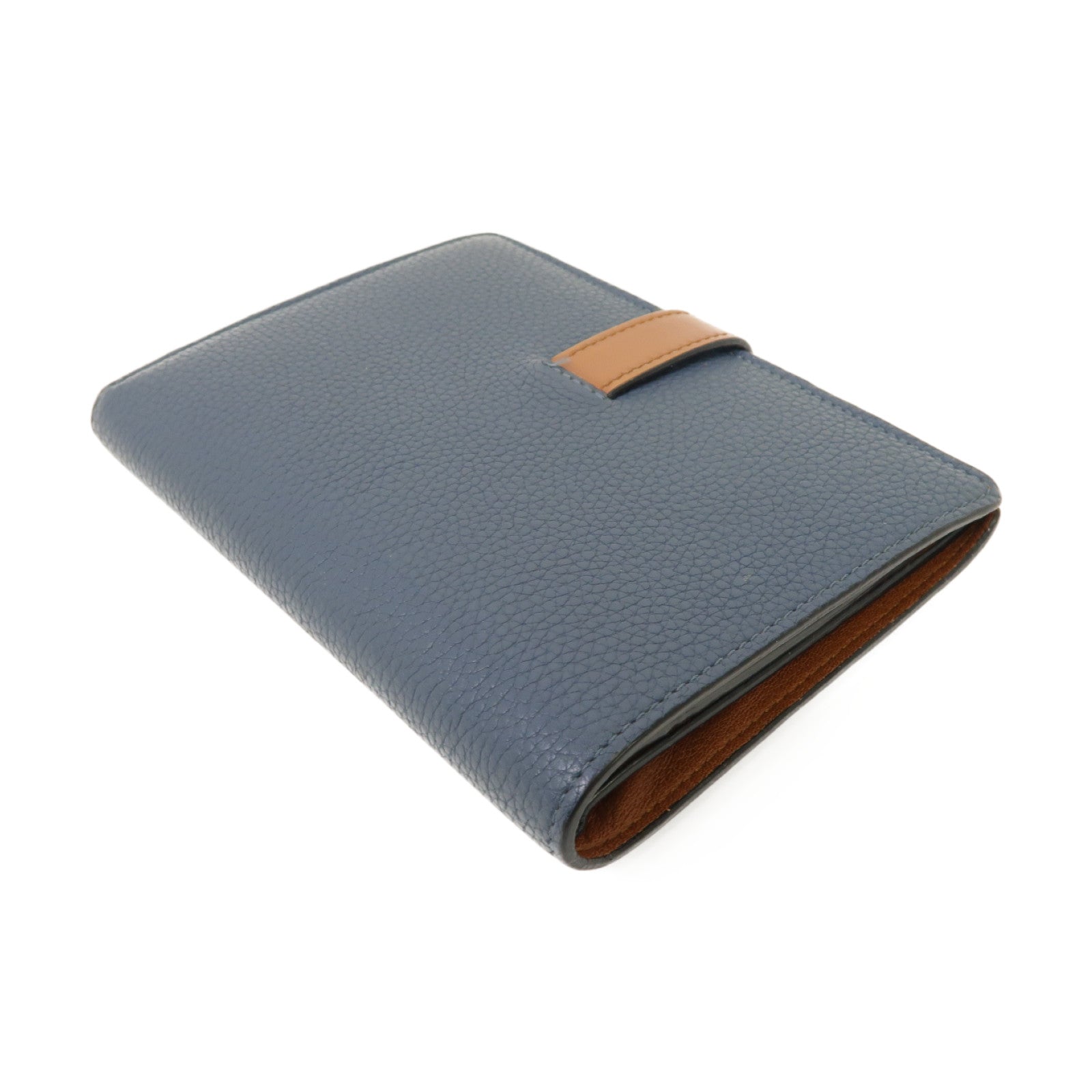 LOEWE 牛皮皮革Medium Vertical Wallet銀扣钱包藍色/啡色
