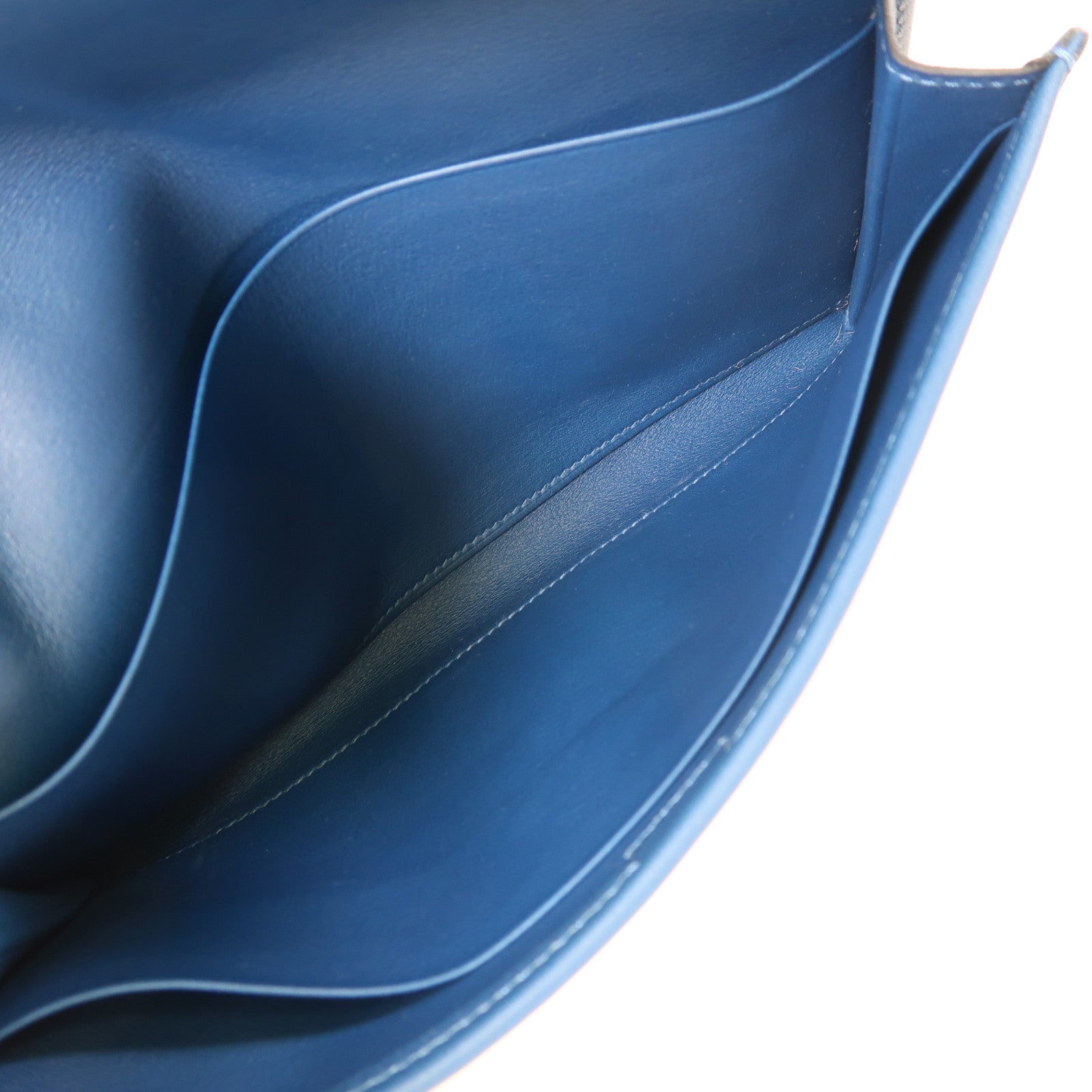 HERMES Swift皮革Jige Duo銀扣長錢包Bleu Brighton