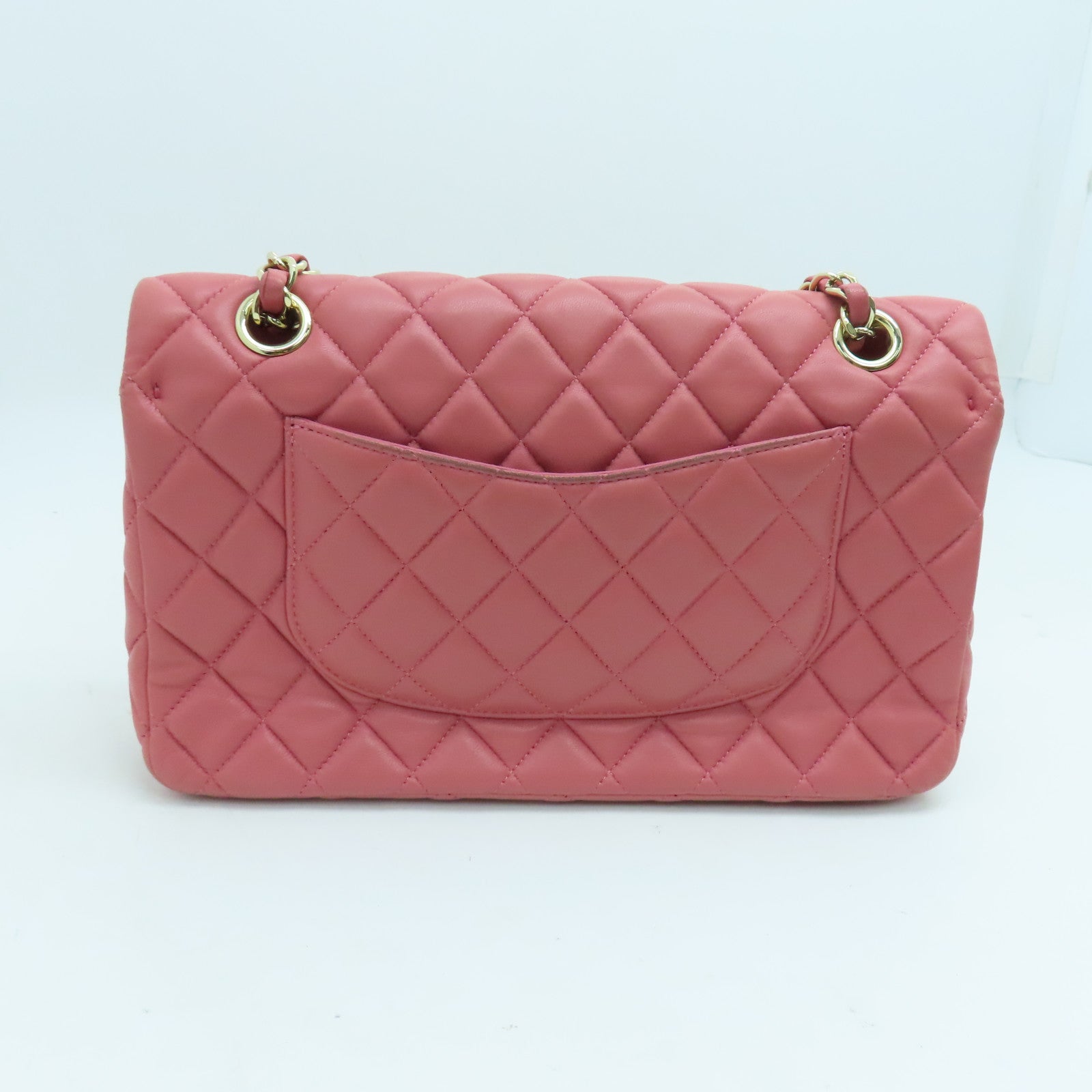 CHANEL 羊皮皮革Chain Shoulder链带肩背袋金扣粉红色