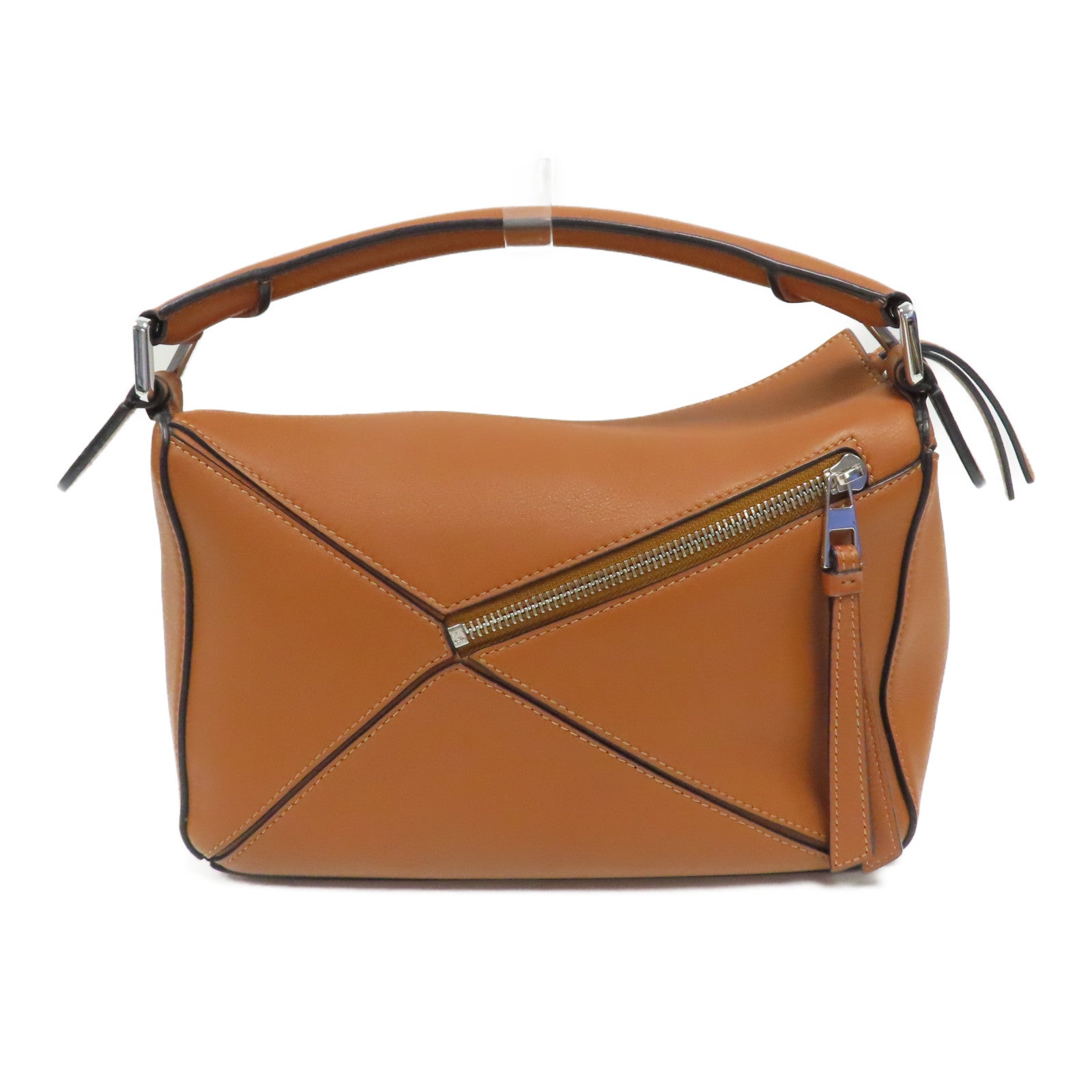 LOEWE 牛皮皮革Puzzle銀扣手挽肩背兩用袋啡色