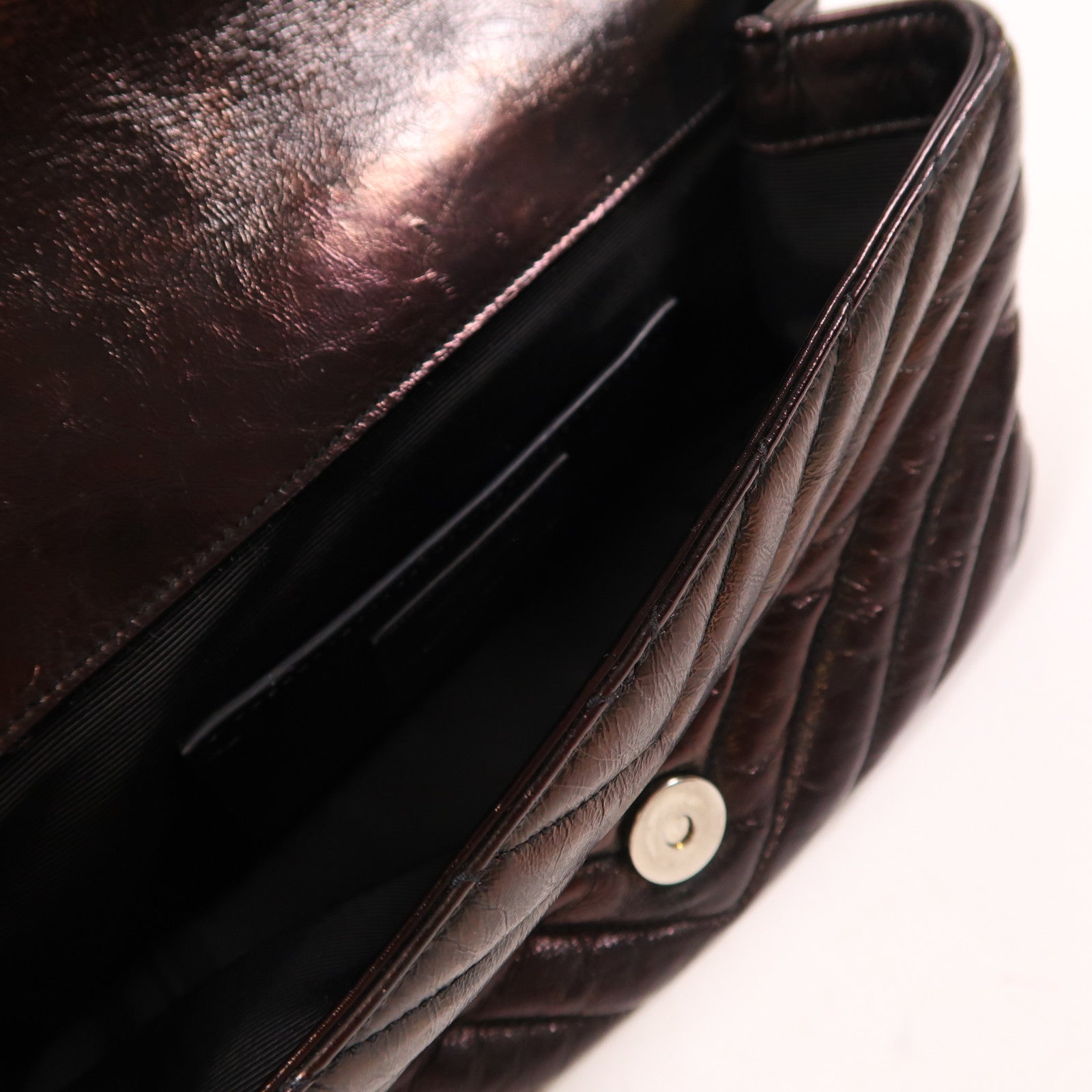 SAINT LAURENT 牛皮皮革Shoulder Bag銀扣鏈帶肩背袋