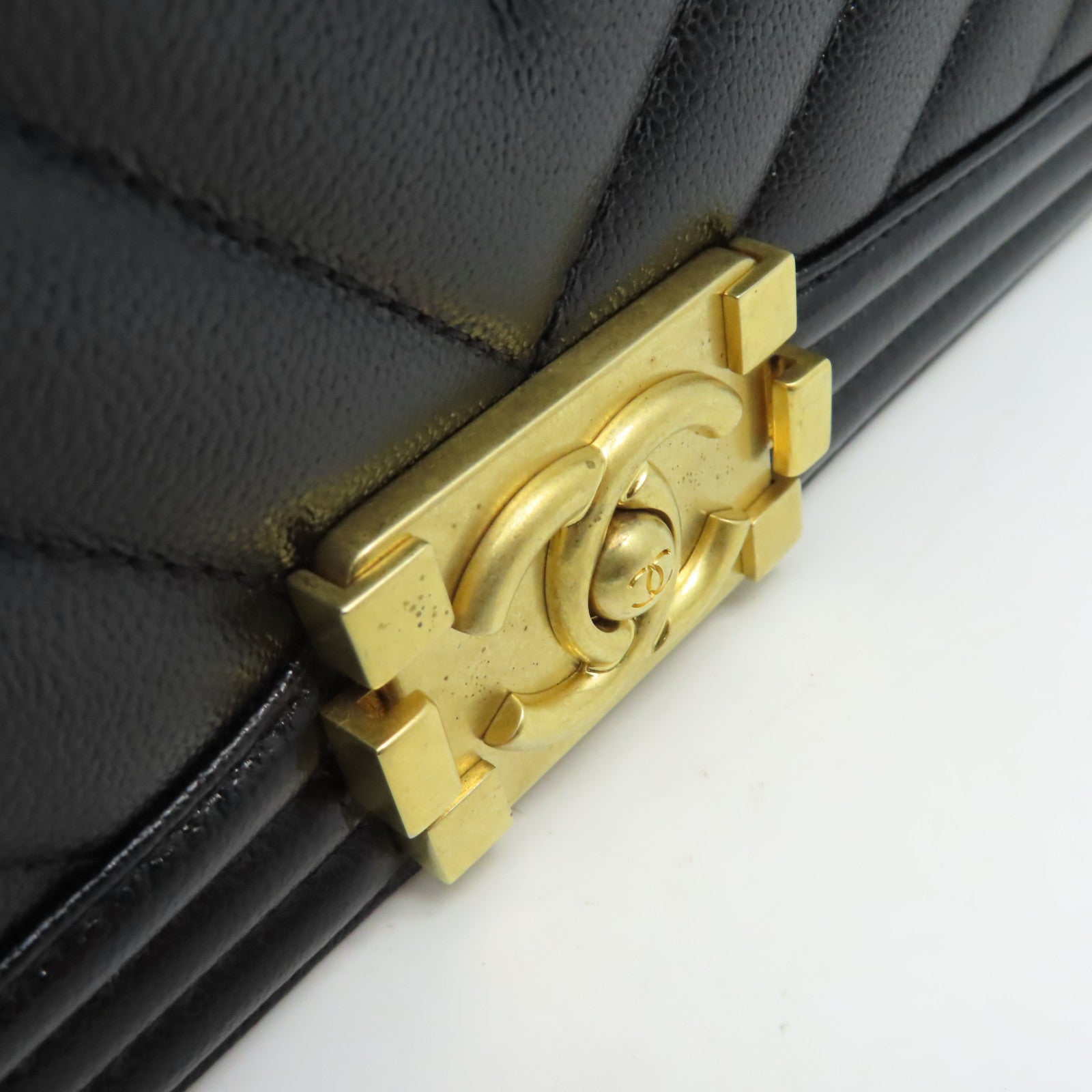 CHANEL **【激減優惠】斜紋Caviar皮革Boy Chanel 25 Chain Shoulder Bag金扣鏈帶肩背袋黑色