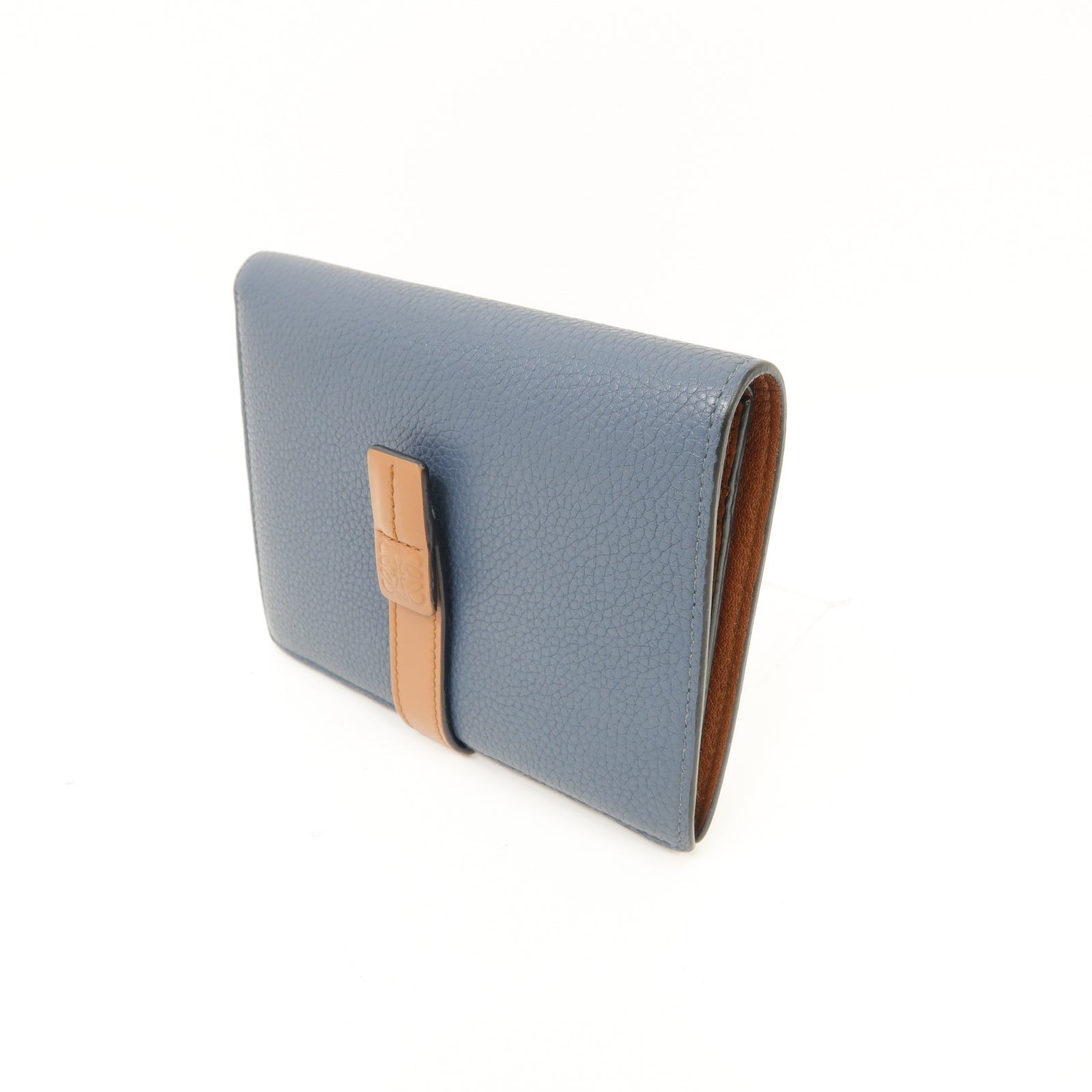 LOEWE 牛皮皮革Medium Vertical Wallet銀扣钱包藍色/啡色