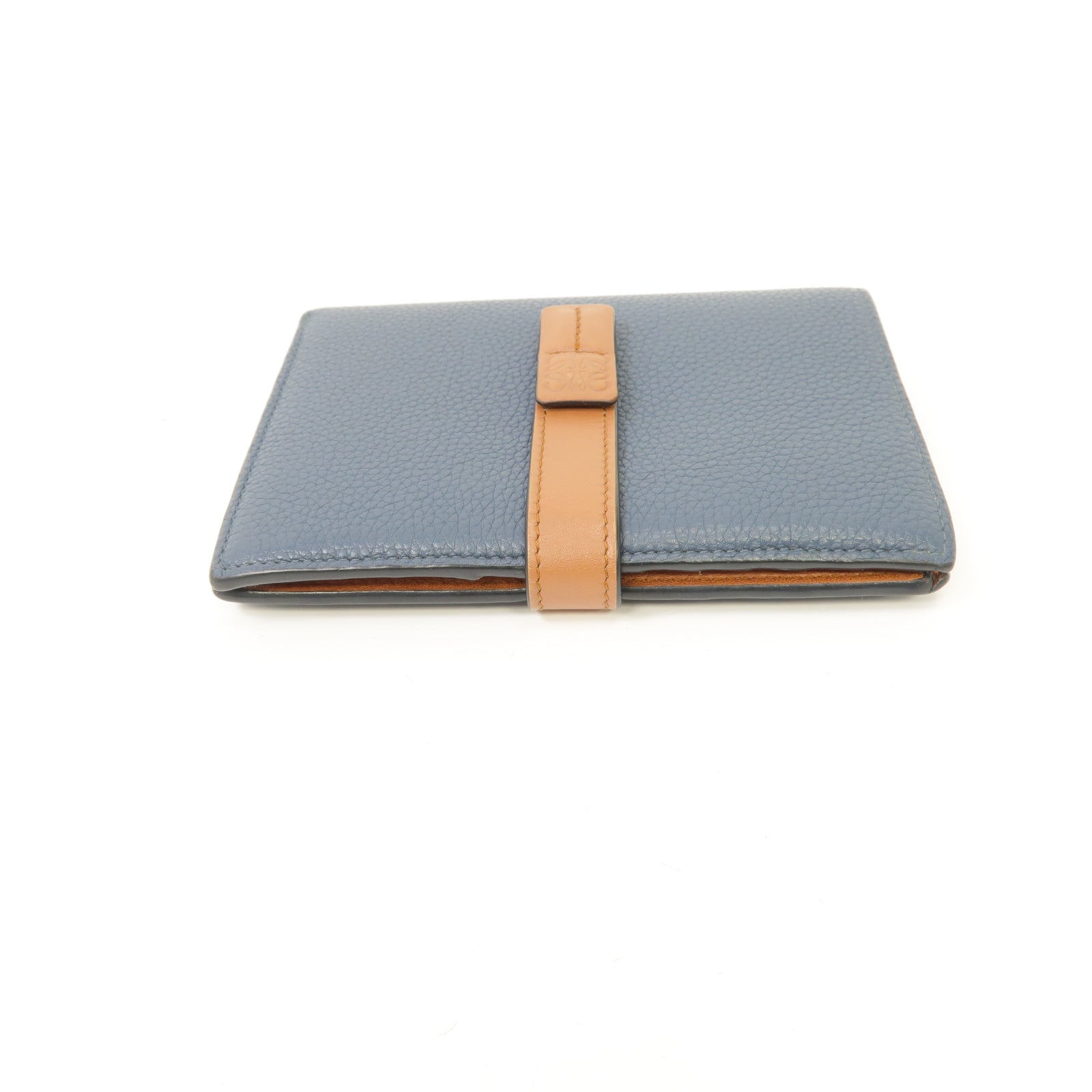 LOEWE 牛皮皮革Medium Vertical Wallet銀扣钱包藍色/啡色