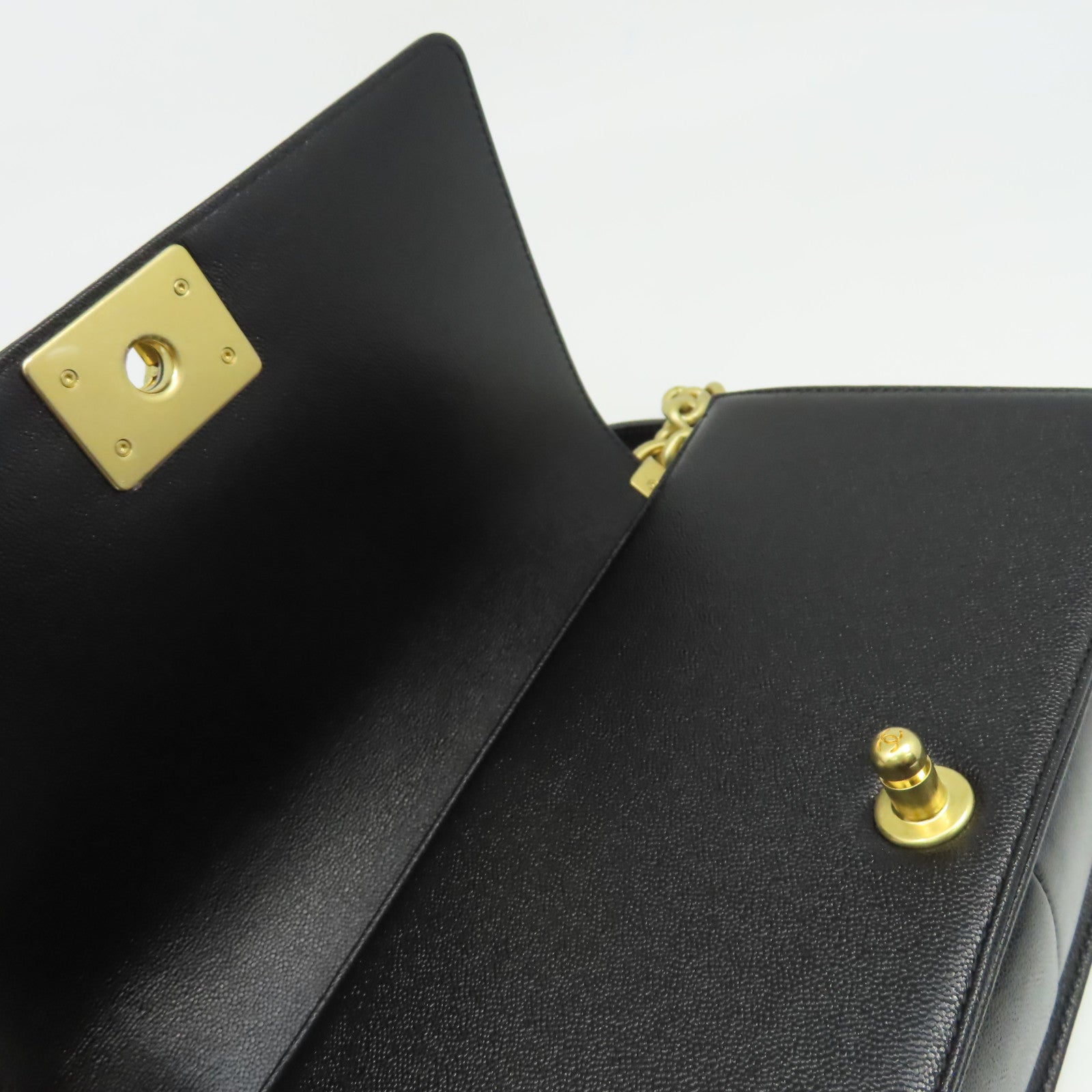 CHANEL **【激減優惠】斜紋Caviar皮革Boy Chanel 25 Chain Shoulder Bag金扣鏈帶肩背袋黑色