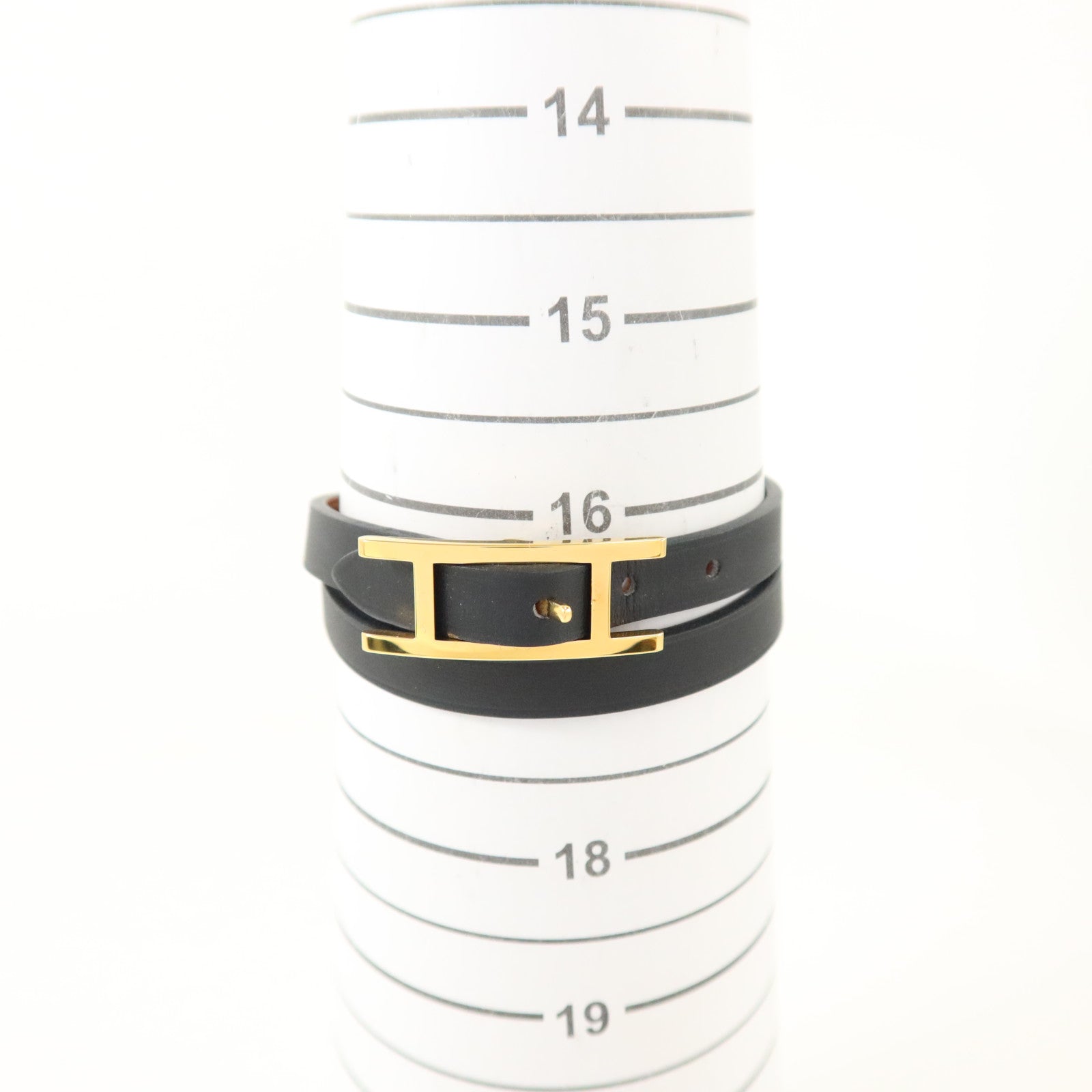 HERMES Chamonix/Tadelakt皮革Behapi Double Tour Bracelet金扣手鏈Black/Fauve