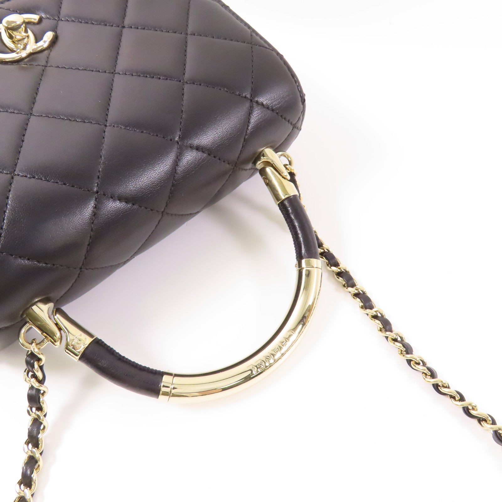 CHANEL 羊皮皮革2 Way Shoulder金扣手挽肩背兩用袋