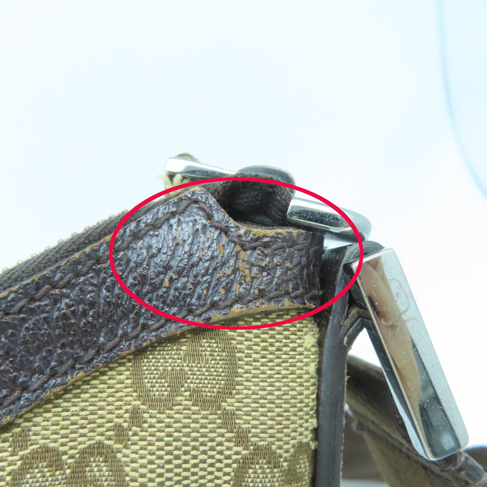 GUCCI 【清倉大減價】帆布Shoulder Bag銀扣肩背袋啡色