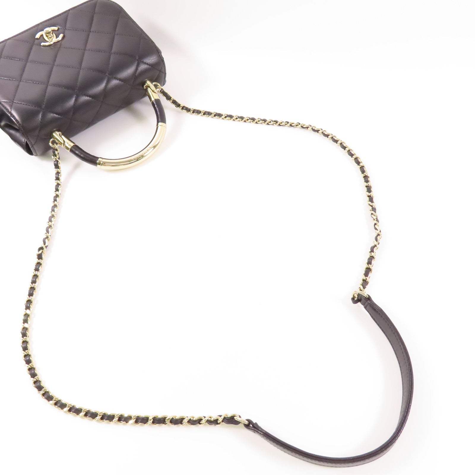 CHANEL 羊皮皮革2 Way Shoulder金扣手挽肩背兩用袋