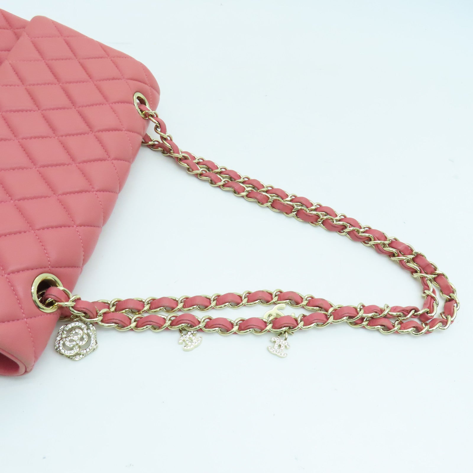CHANEL 羊皮皮革Chain Shoulder链带肩背袋金扣粉红色