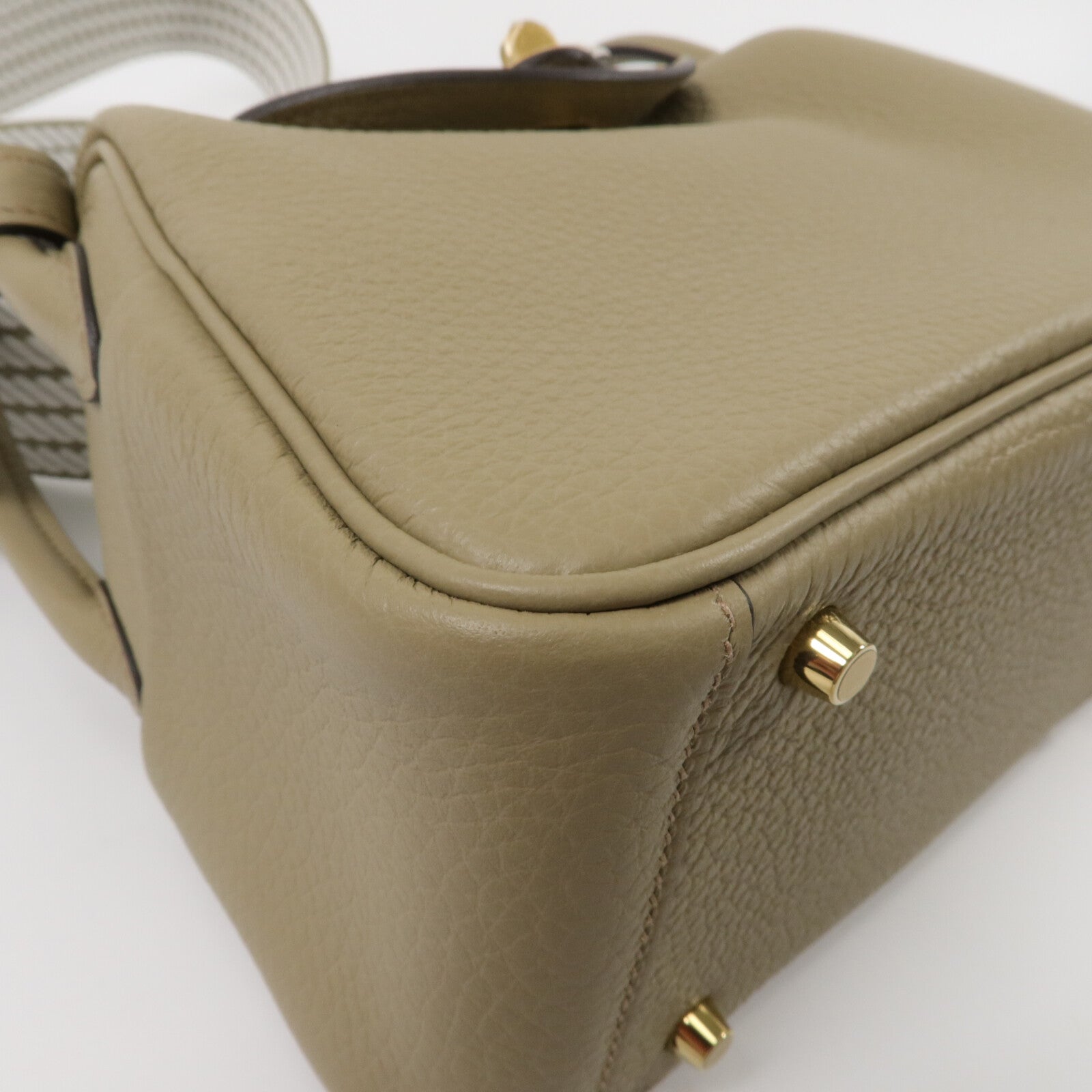 HERMES Clemence皮革Mini Lindy手挽肩背兩用袋Beige Marfa