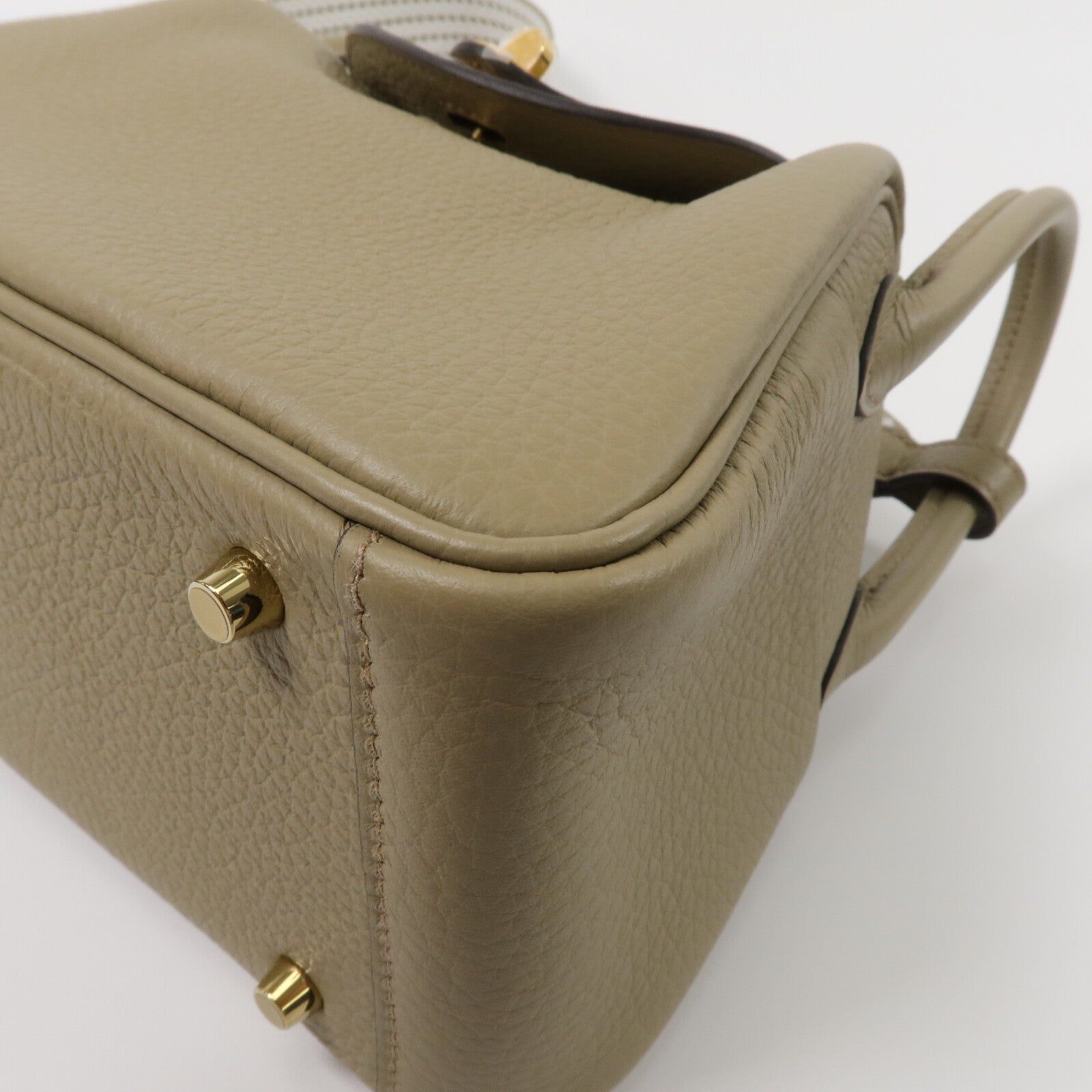 HERMES Clemence皮革Mini Lindy手挽肩背兩用袋Beige Marfa