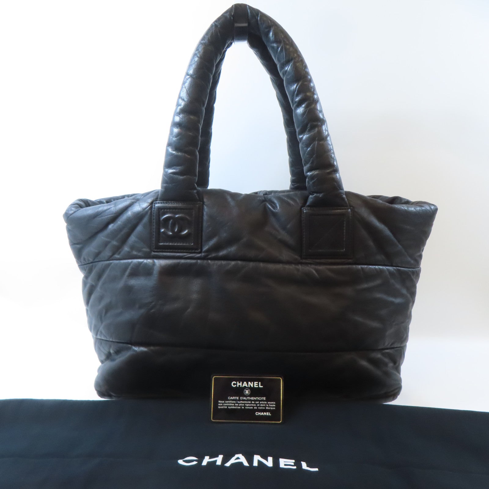 CHANEL 羊皮皮革Coco Cocoon銀扣肩背袋黑色