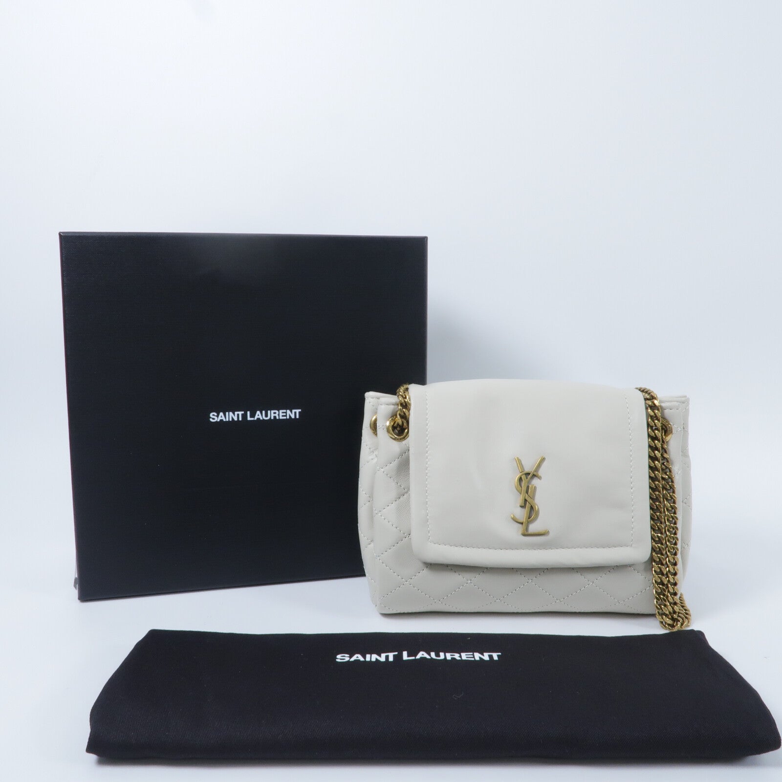 SAINT LAURENT 羊皮皮革Mini Nolita鏈帶肩背袋