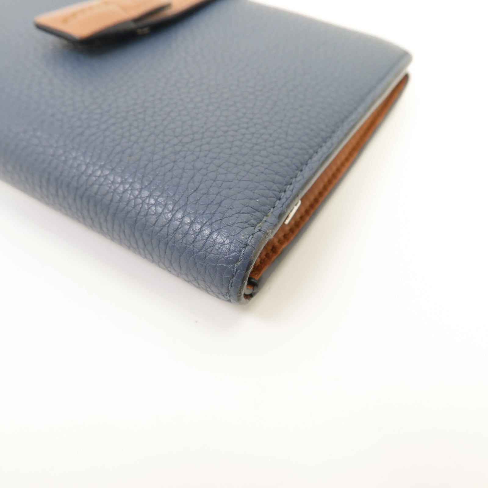LOEWE 牛皮皮革Medium Vertical Wallet銀扣钱包藍色/啡色