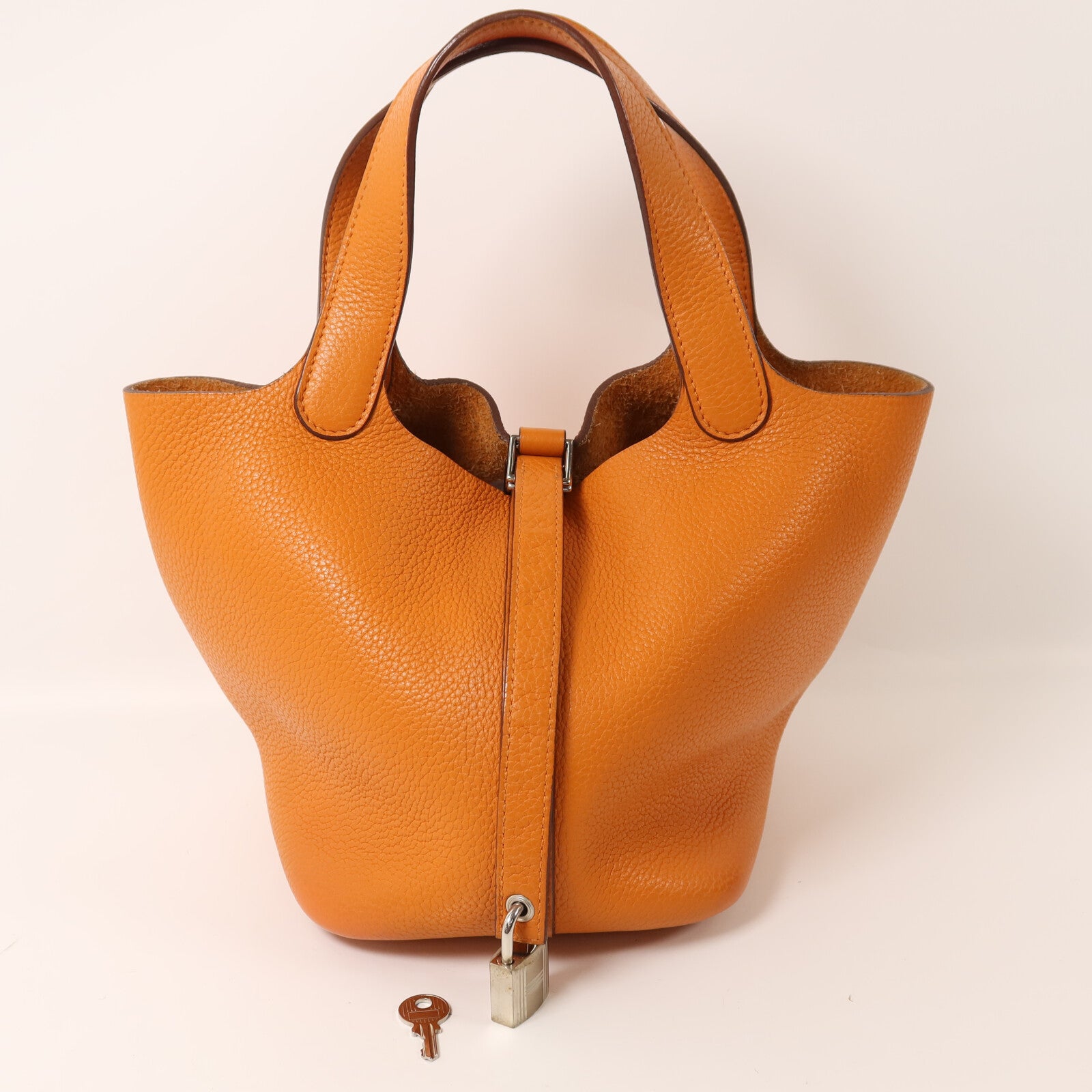 HERMES Clemence皮革Picotin PM手挽袋Orange