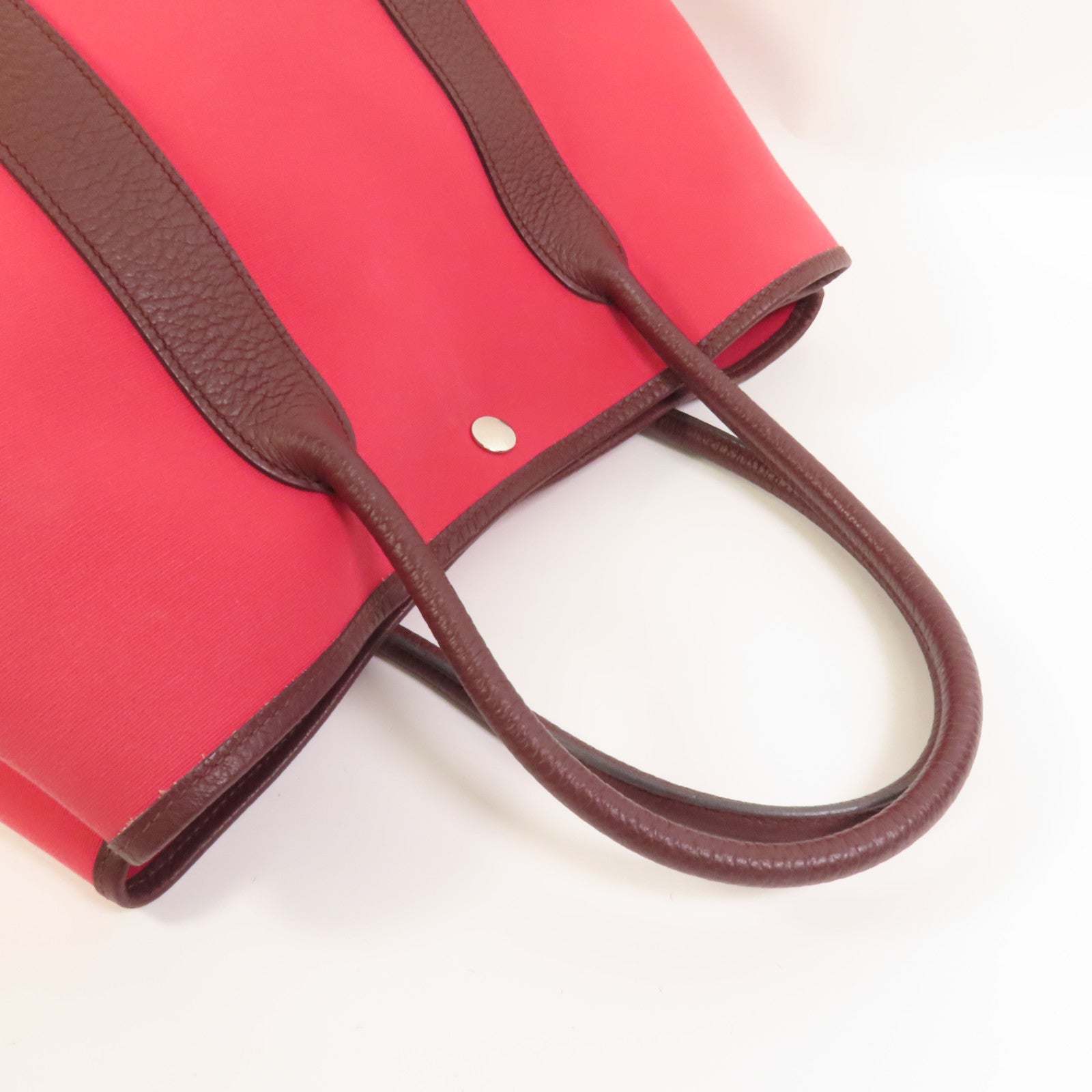 HERMES 帆布Garden Party PM銀扣手挽袋Bordeaux