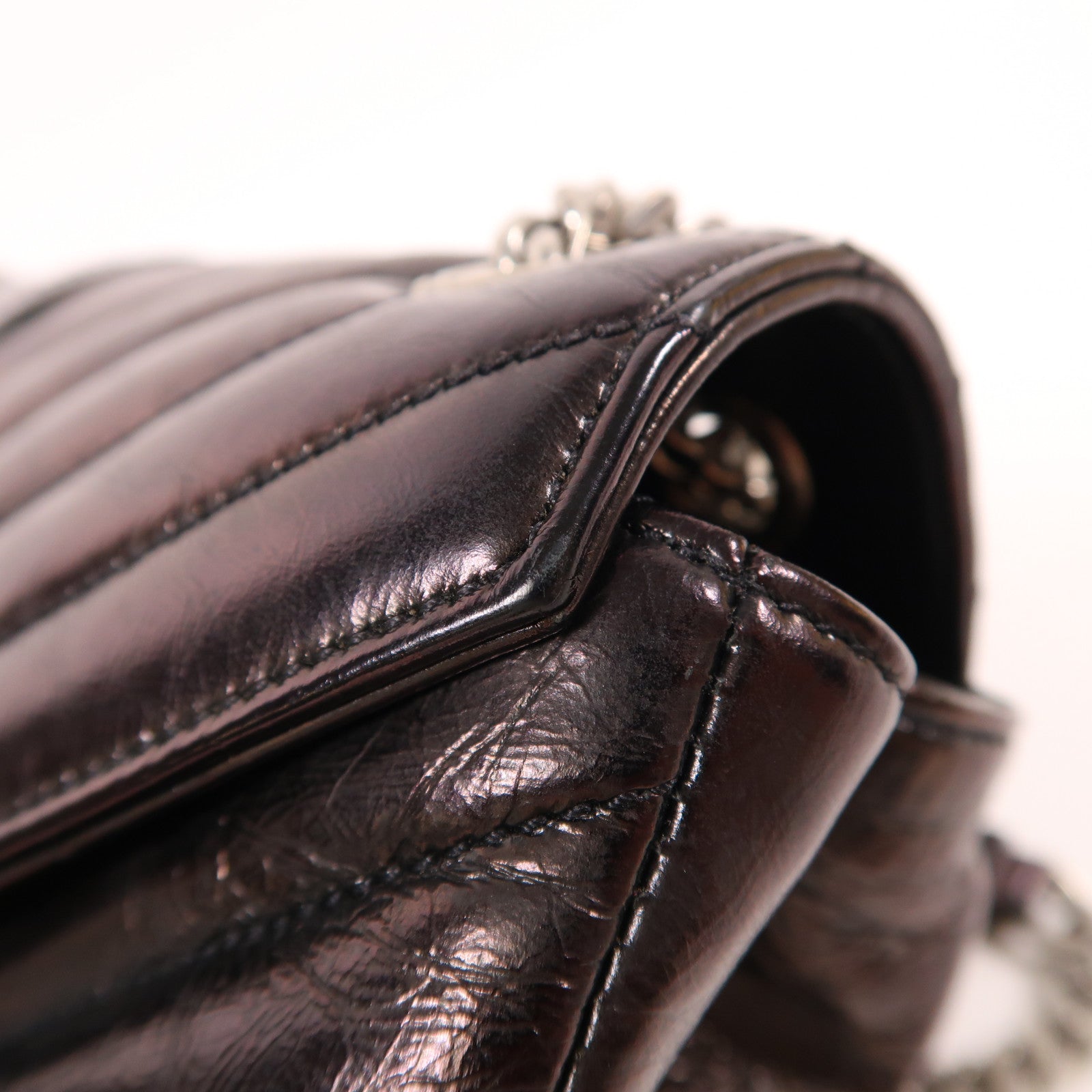 SAINT LAURENT 牛皮皮革Shoulder Bag銀扣鏈帶肩背袋