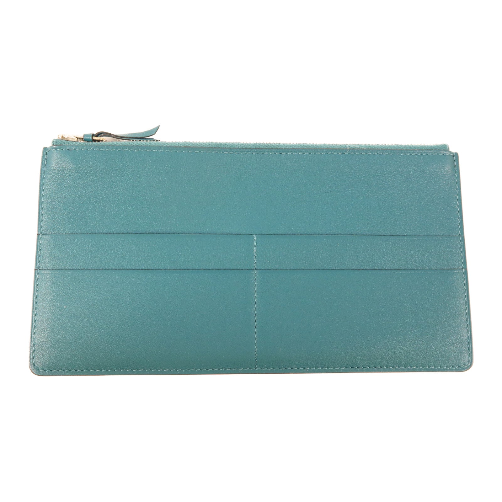 HERMES Swift皮革Jige Duo銀扣長錢包Bleu Brighton