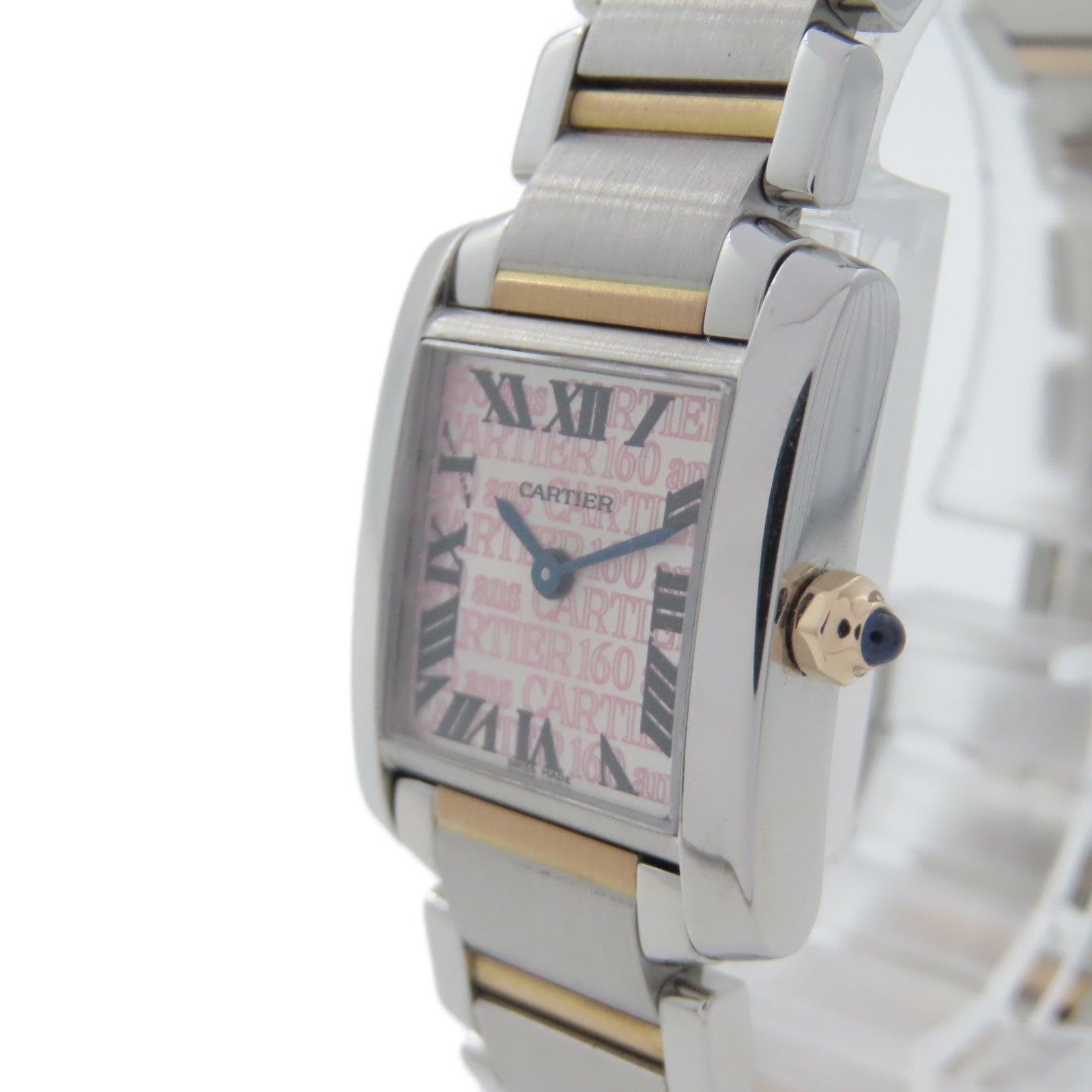 CARTIER Tank Francaise 160th Anniversary不鏽鋼/18K黃金手錶石英機芯粉紅色