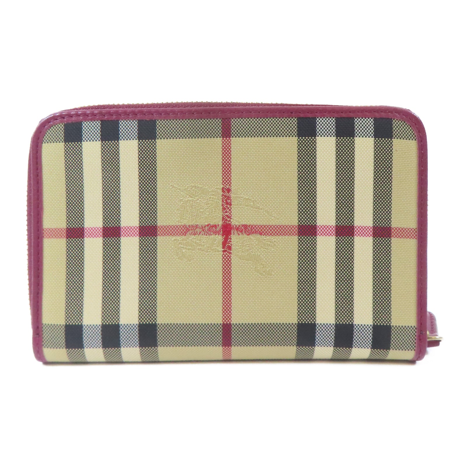 BURBERRY 帆布Zipper Wallet金扣錢包紅色