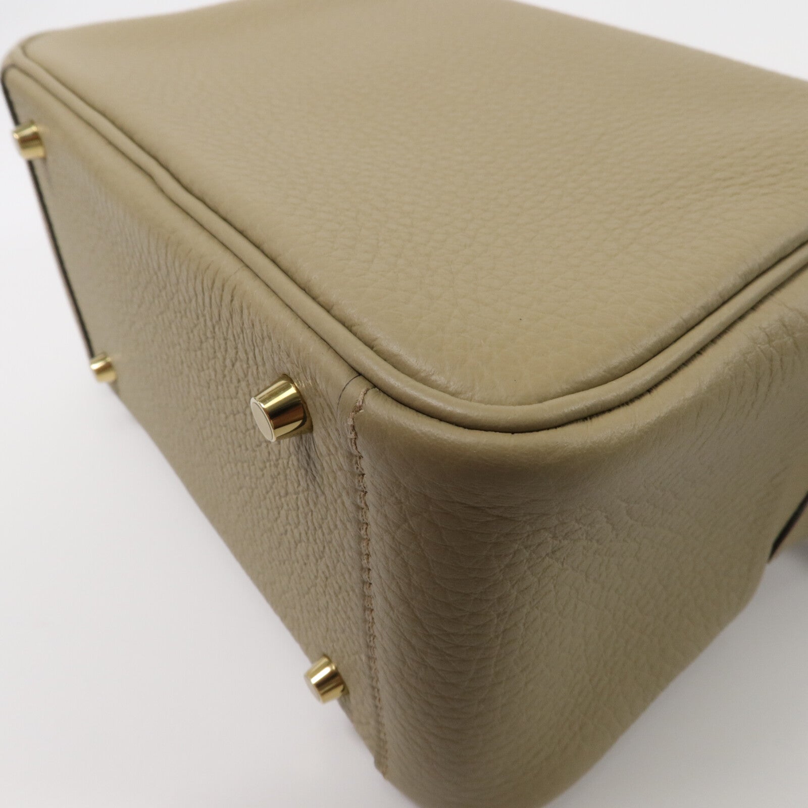 HERMES Clemence皮革Mini Lindy手挽肩背兩用袋Beige Marfa