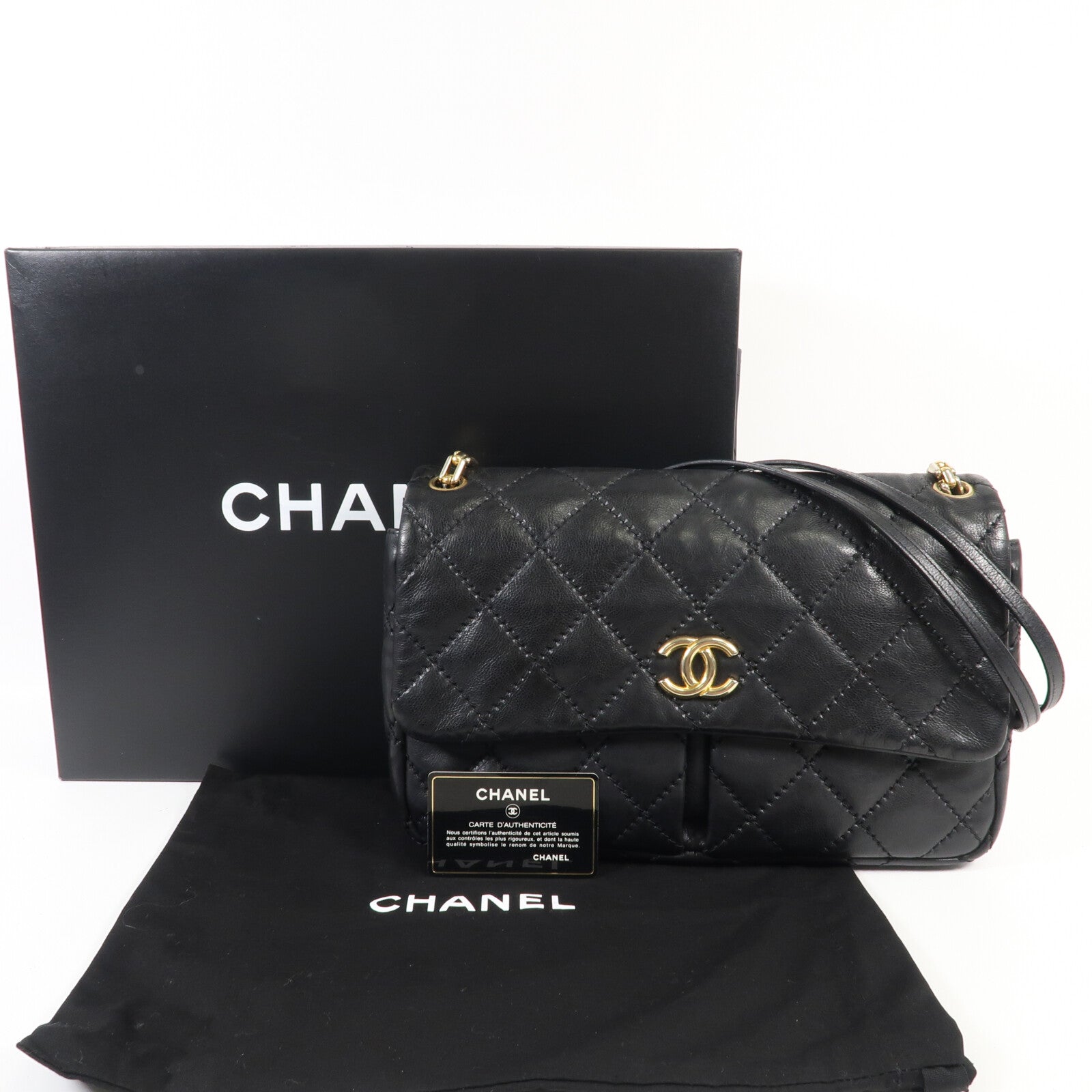 CHANEL 牛皮皮革Chain Shoulder金扣鏈帶肩背袋