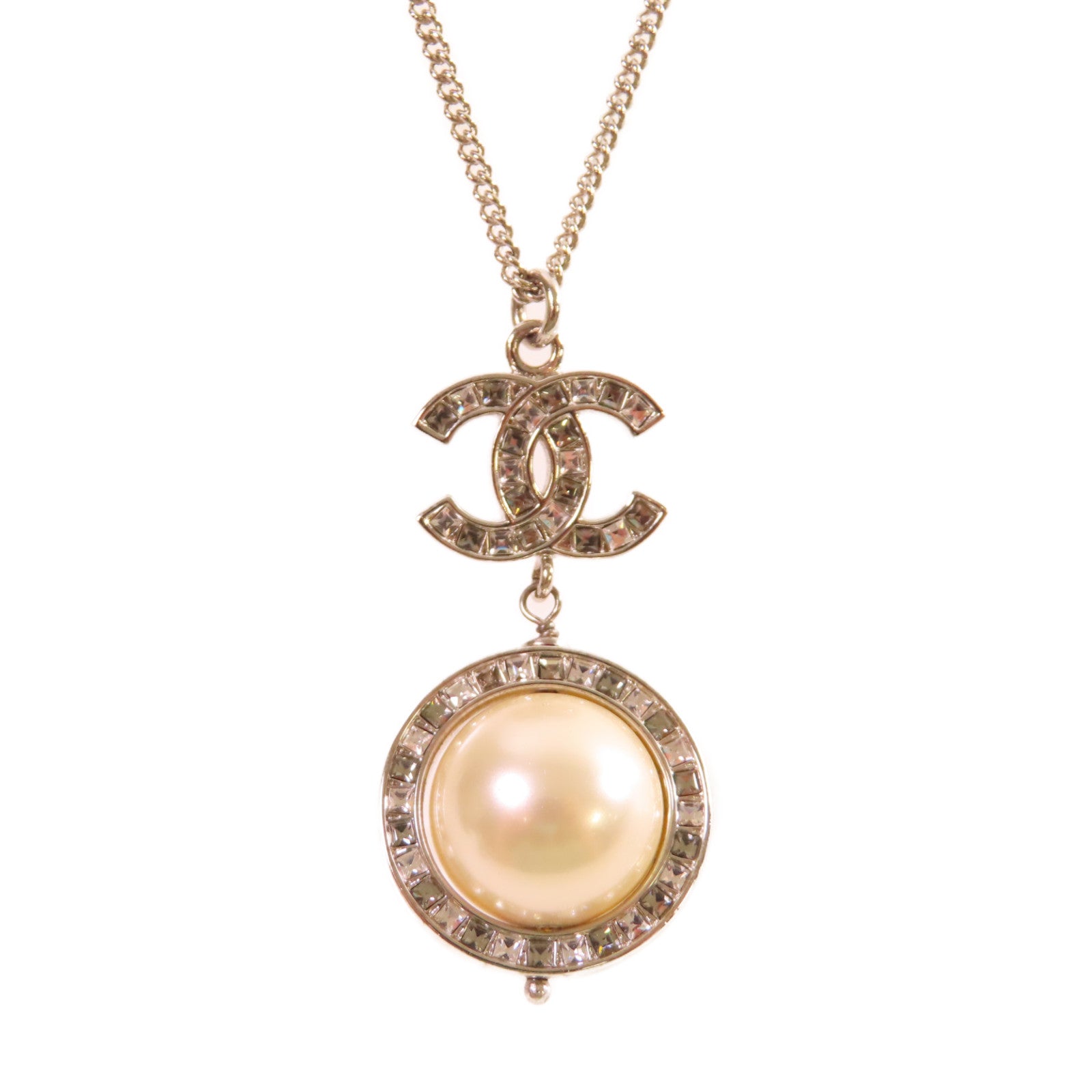 CHANEL 【激減優惠】仿珍珠/金屬CC Necklace項鏈珍珠色/銀色