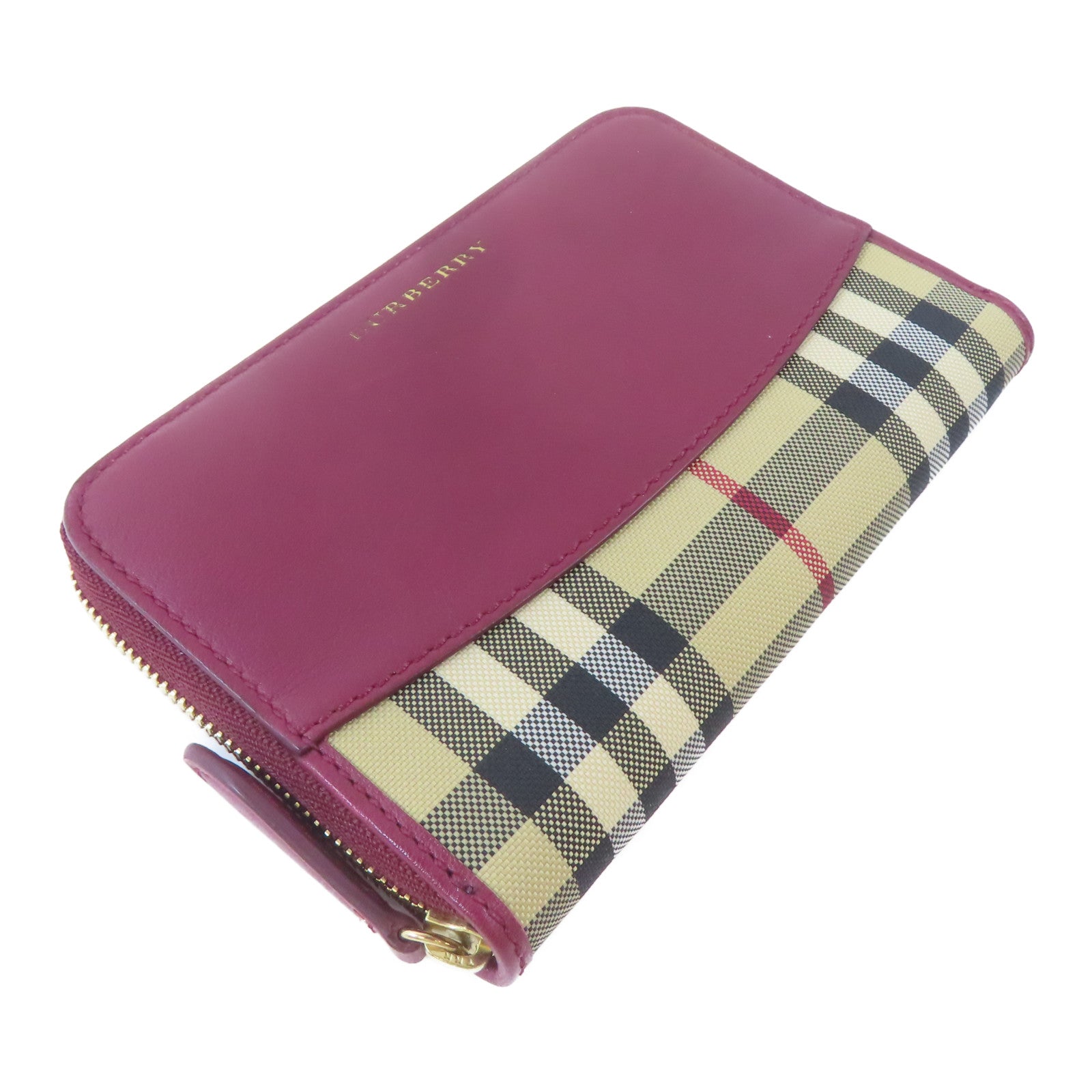 BURBERRY 帆布Zipper Wallet金扣錢包紅色
