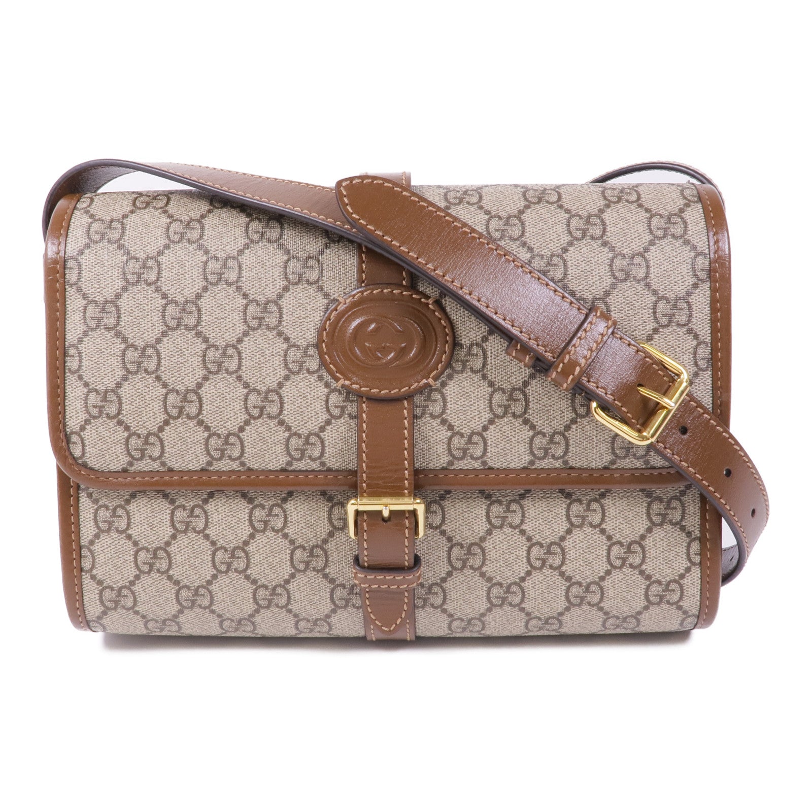 GUCCI 塗層帆布GG Supreme Interlocking金扣肩背袋