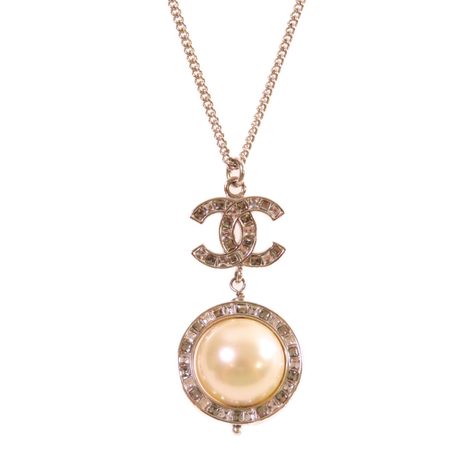 CHANEL 【激減優惠】仿珍珠/金屬CC Necklace項鏈珍珠色/銀色