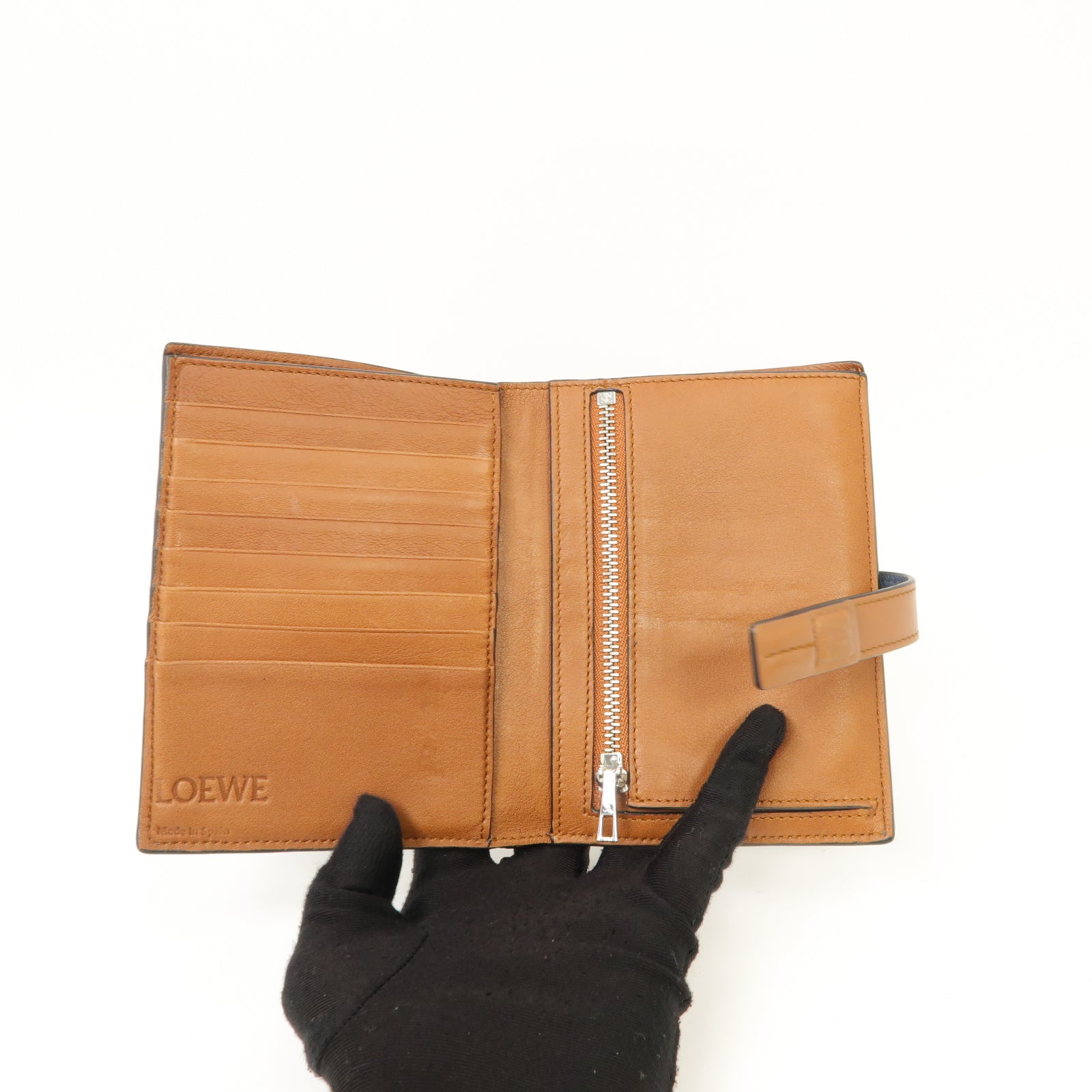 LOEWE 牛皮皮革Medium Vertical Wallet銀扣钱包藍色/啡色
