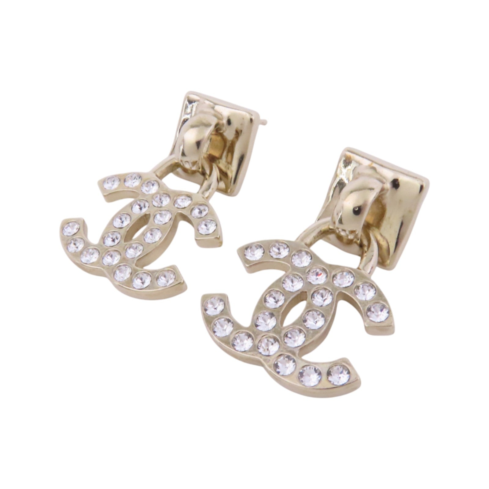 CHANEL 金屬/水鑽CC Earrings金扣耳環