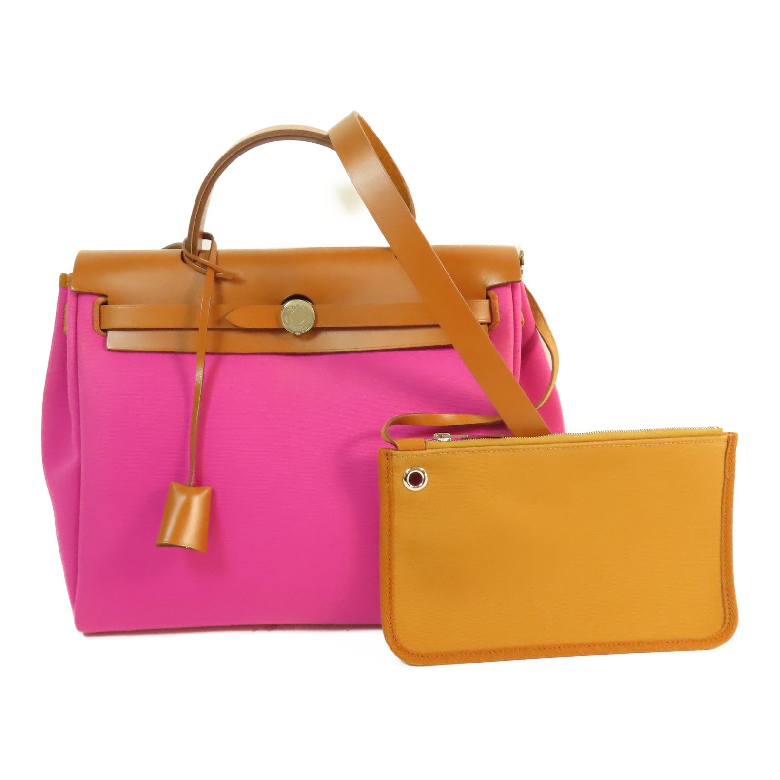 HERMES PHW Herbag PM 2 Way Shoulder Bag Canvas Pink