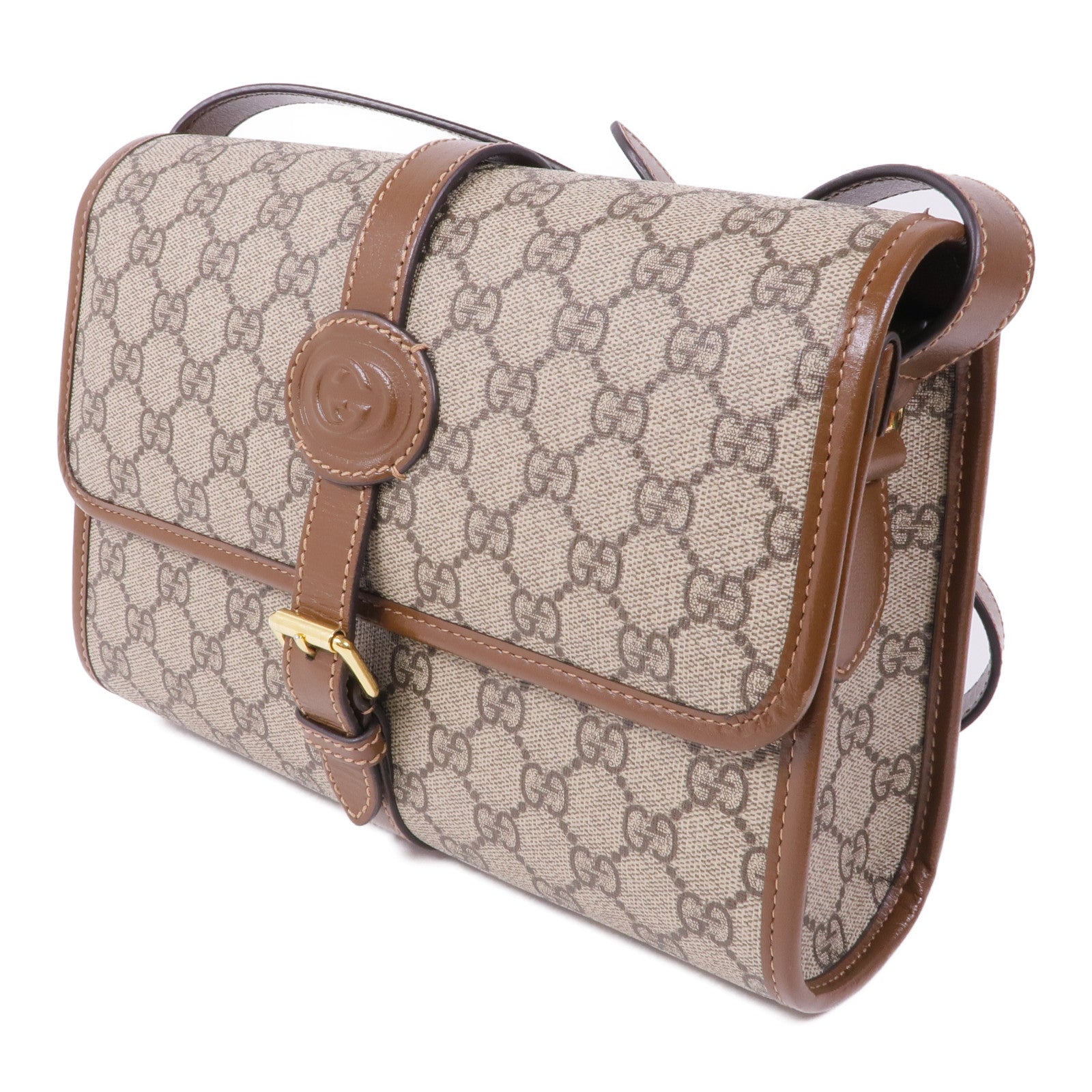 GUCCI 塗層帆布GG Supreme Interlocking金扣肩背袋