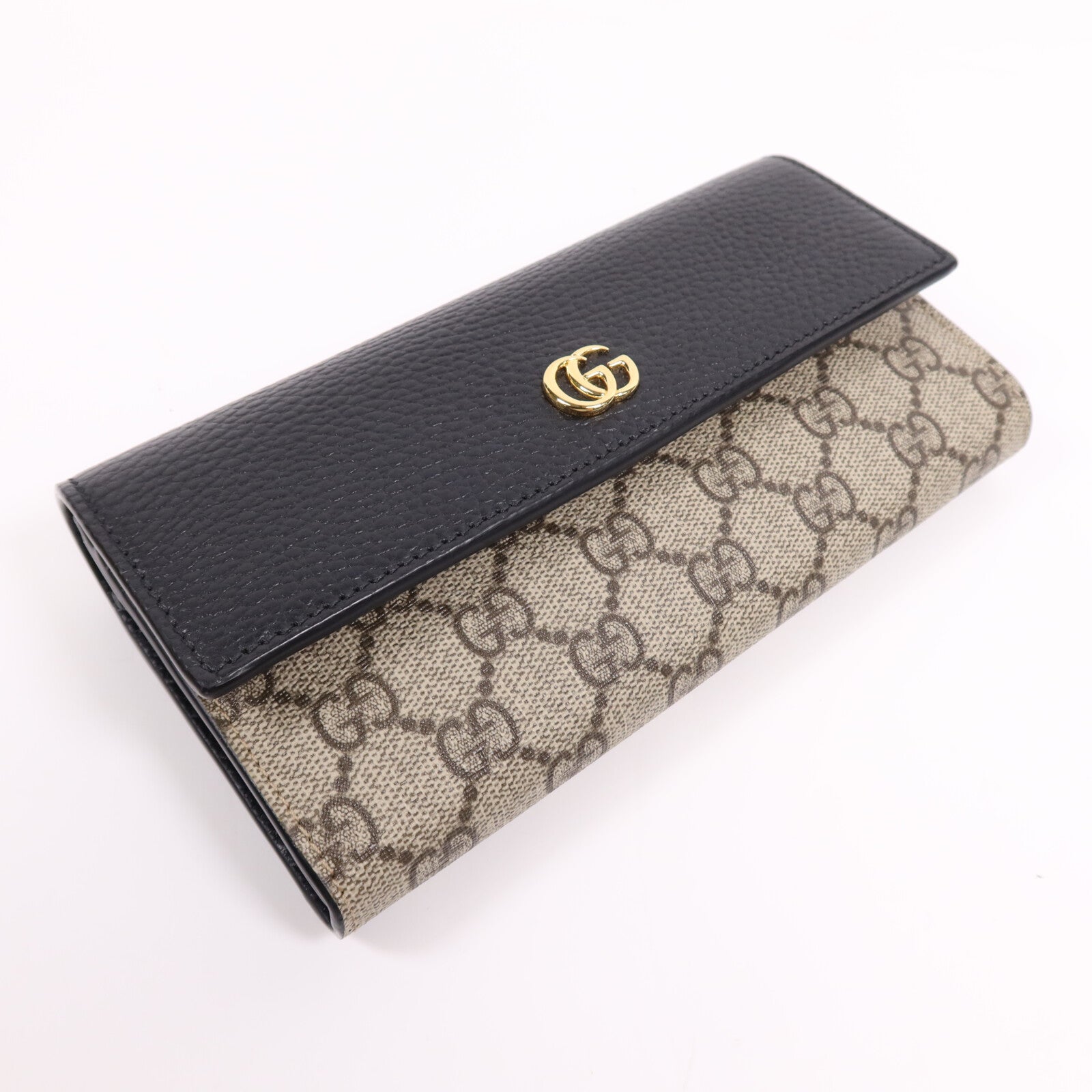 GUCCI 塗層帆布/皮革GG Marmont Wallet金扣鏈帶錢包