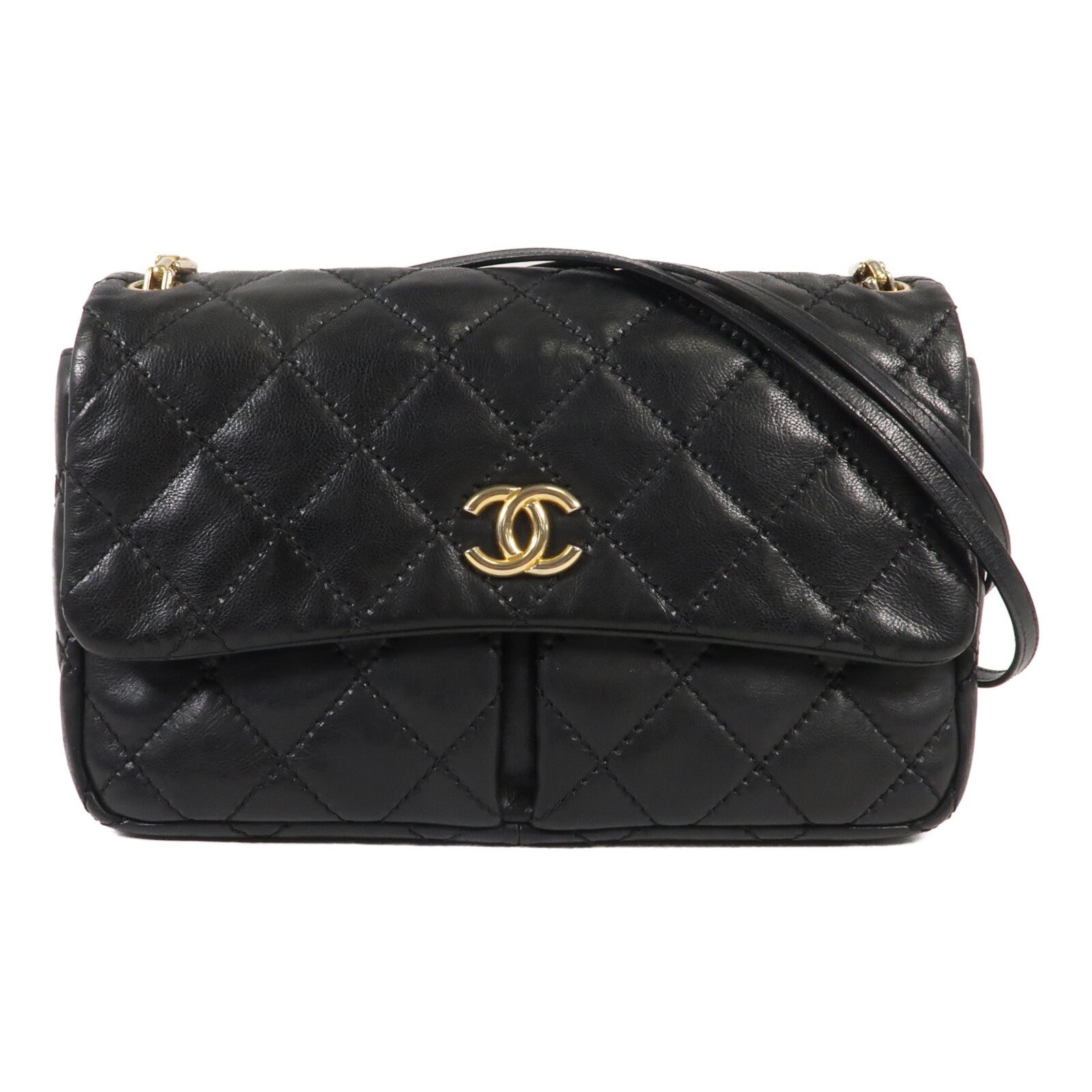 CHANEL 牛皮皮革Chain Shoulder金扣鏈帶肩背袋