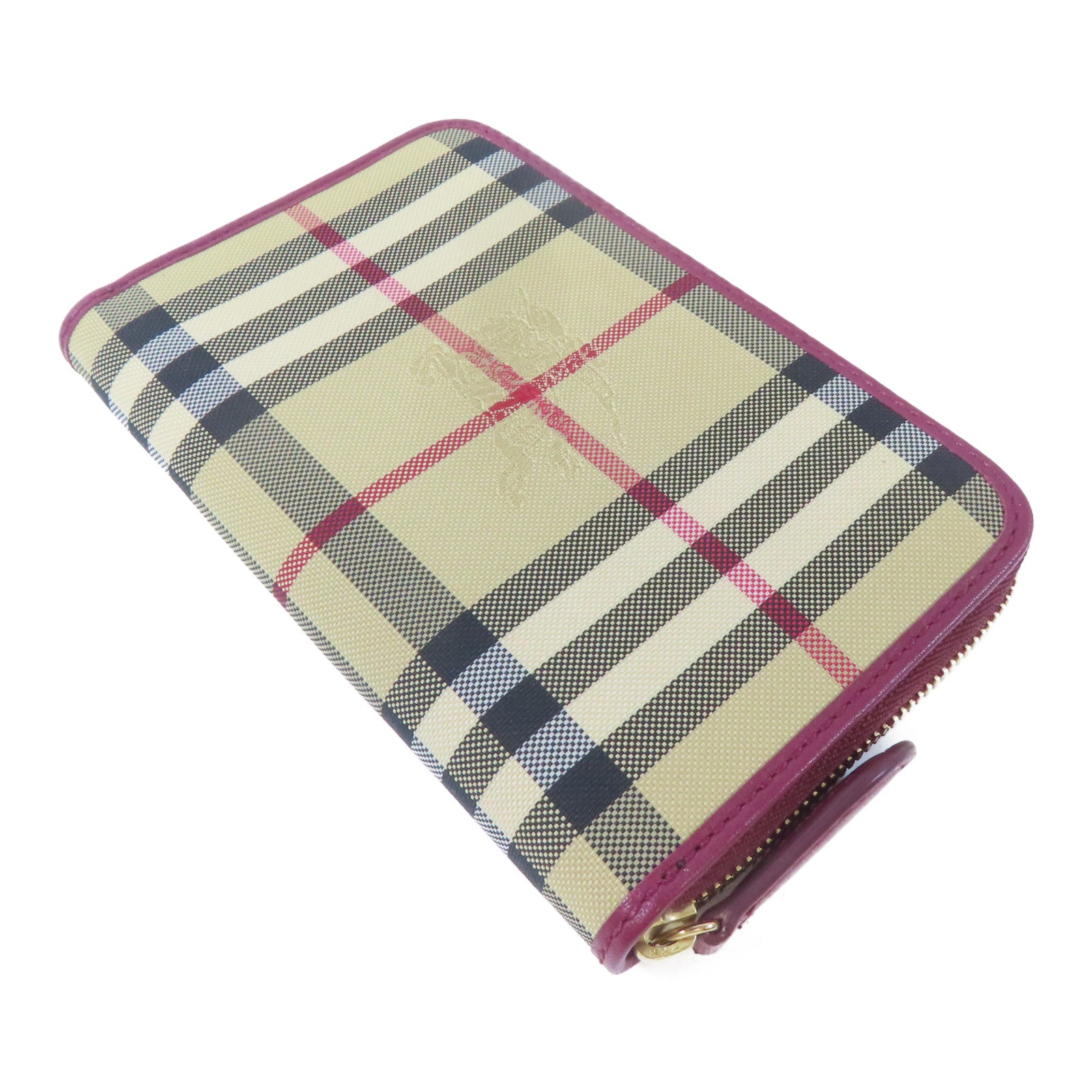 BURBERRY 帆布Zipper Wallet金扣錢包紅色