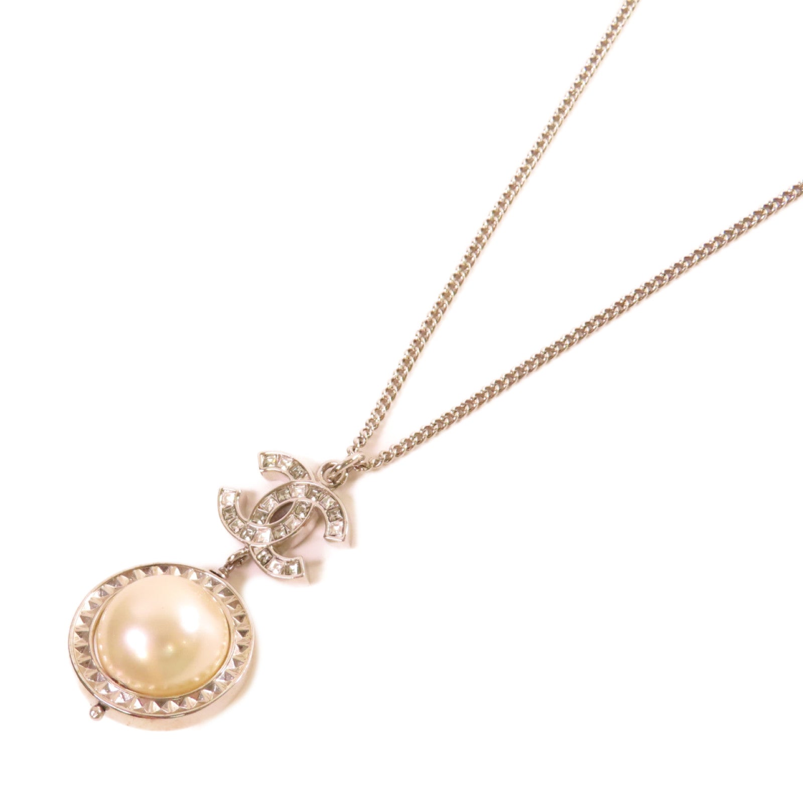 CHANEL 【激減優惠】仿珍珠/金屬CC Necklace項鏈珍珠色/銀色