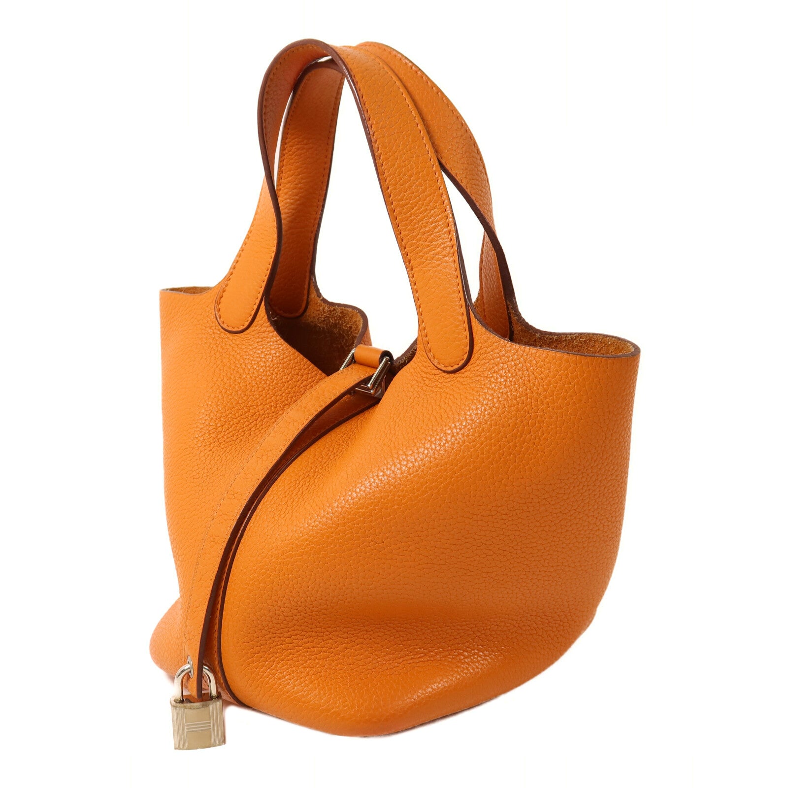 HERMES Clemence皮革Picotin PM手挽袋Orange