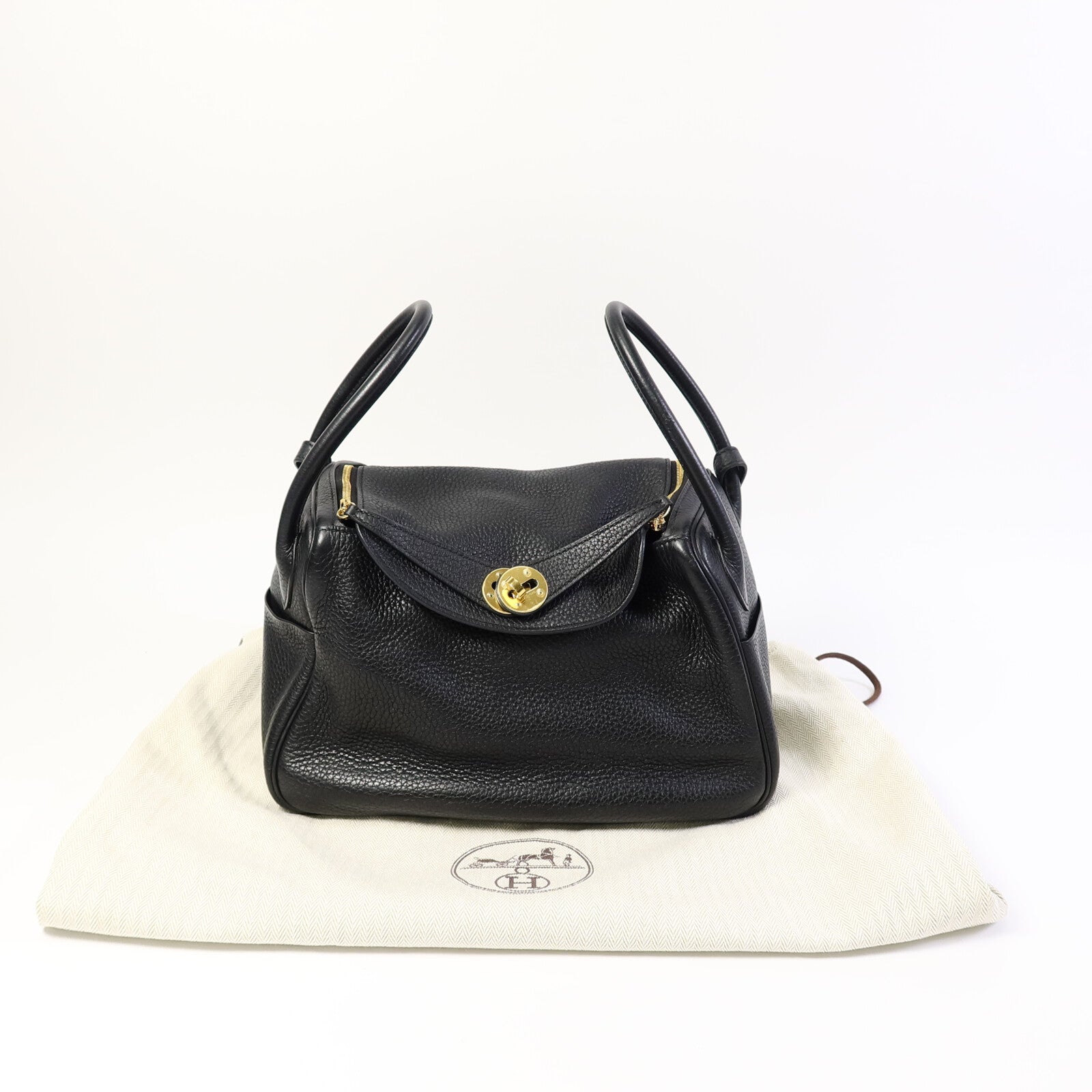 HERMES Clemence皮革Lindy 26手挽肩背兩用袋Noir